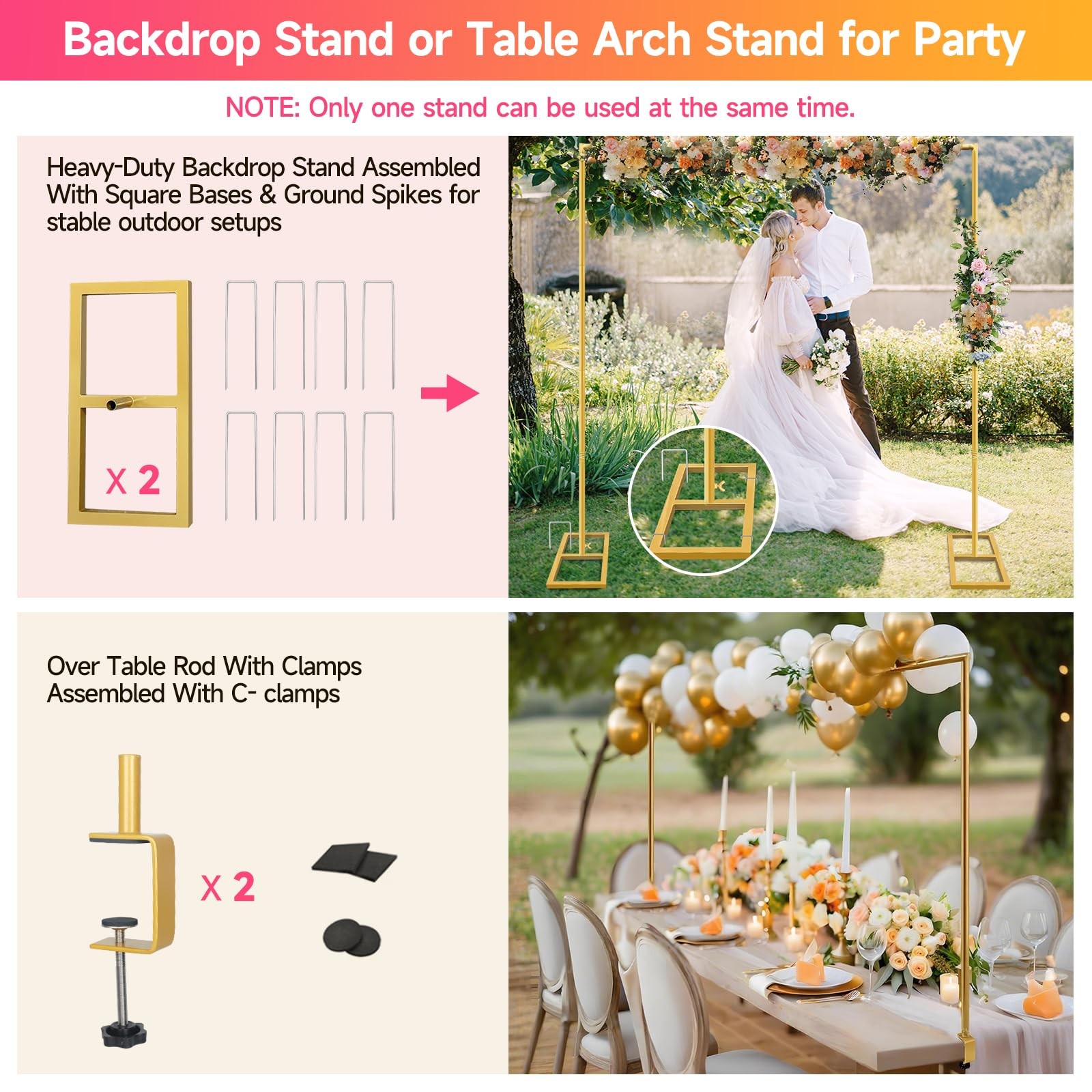 Square Backdrop Stand, Wedding Arch Heavy Duty Adjustable Stand, Over The Tab…