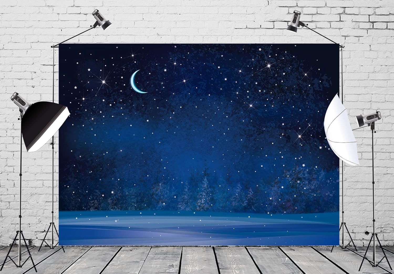 BELECO 7x5ft Fabric Winter Wonderland Night Snowfall Backdrop 7x5FT, A50026