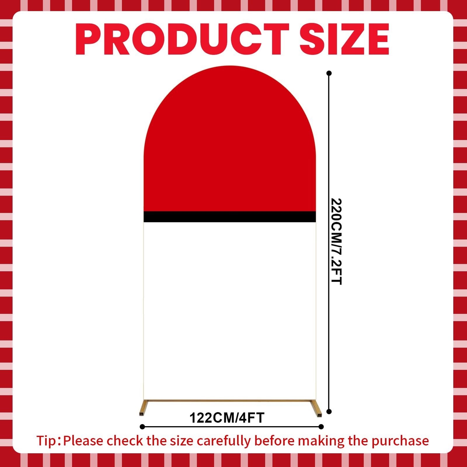 7.2 × 4 Ft/87.6 x 47.6 Inch Red Black and White Cartoon Arch Cover Round Top …