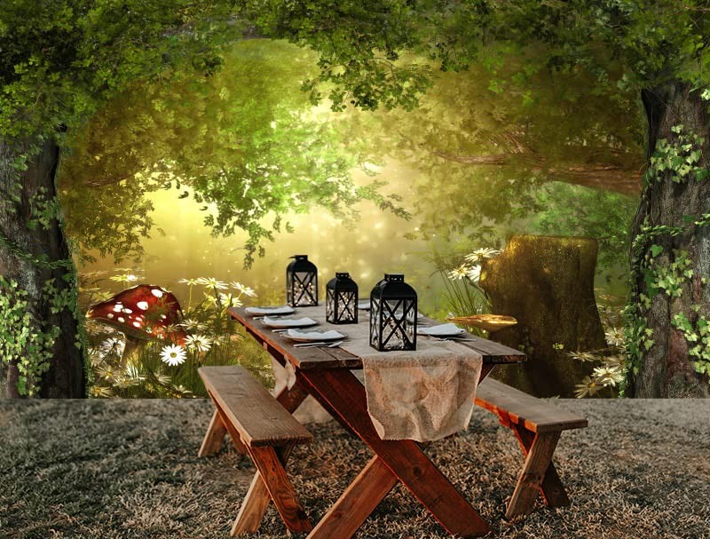 Fairy Tale Forest Wonderland Backdrops for Photography Vinyl 7X5Ft Green Trees W