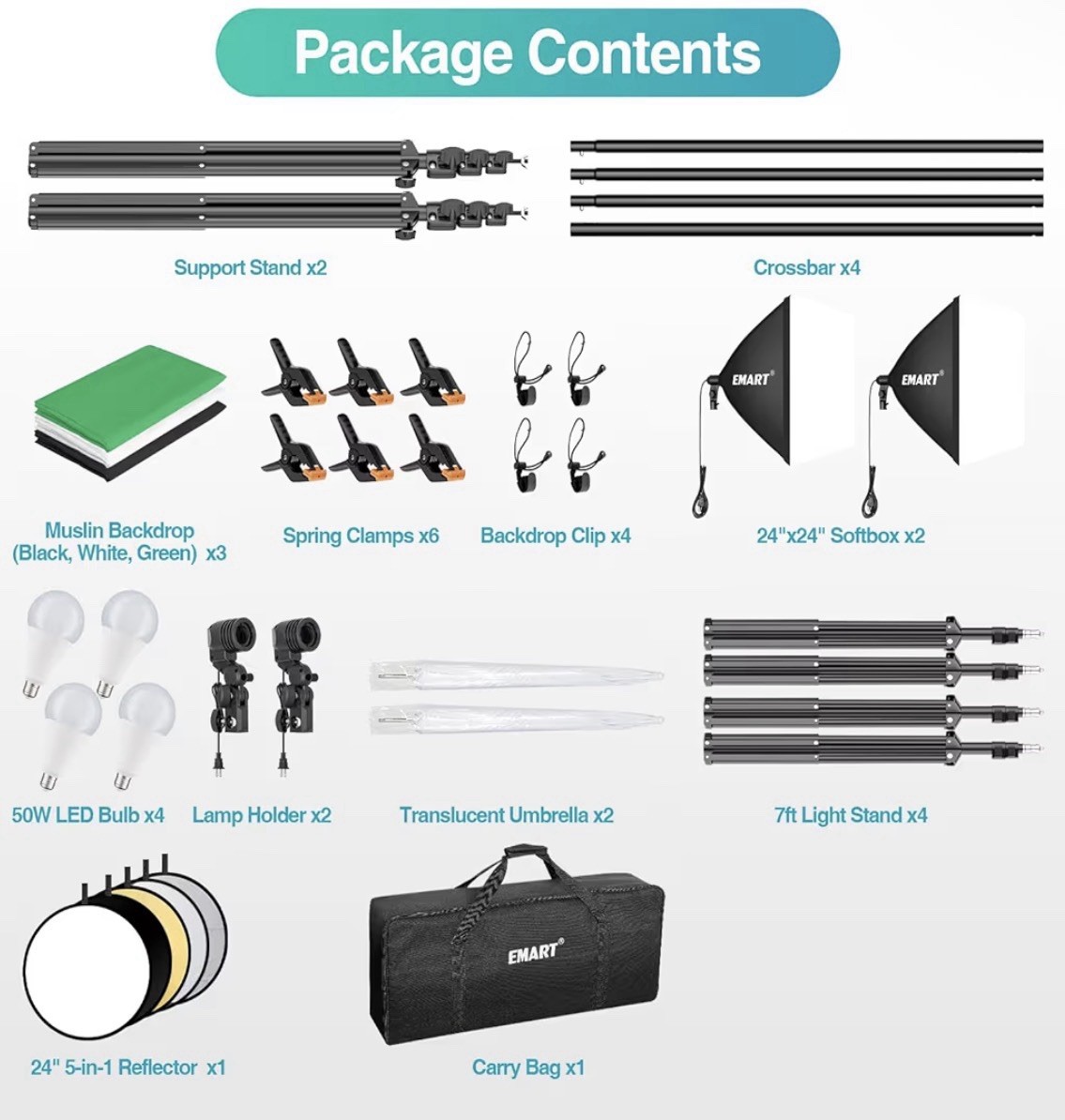 EMART 8.5 x 10 ft Backdrop Support System, Professional Photography Lighting Kit