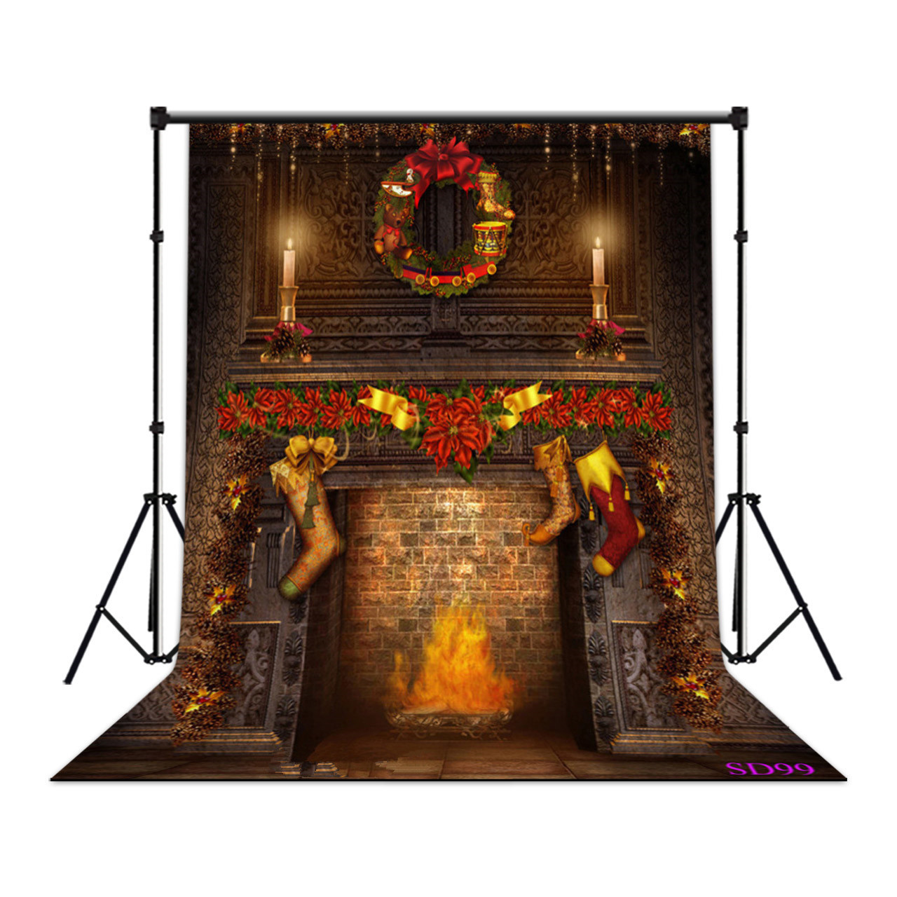 10X10FT 5X7FT XMAS Tree Ball Fireplace Vinyl Photo Background Studio Backdrop