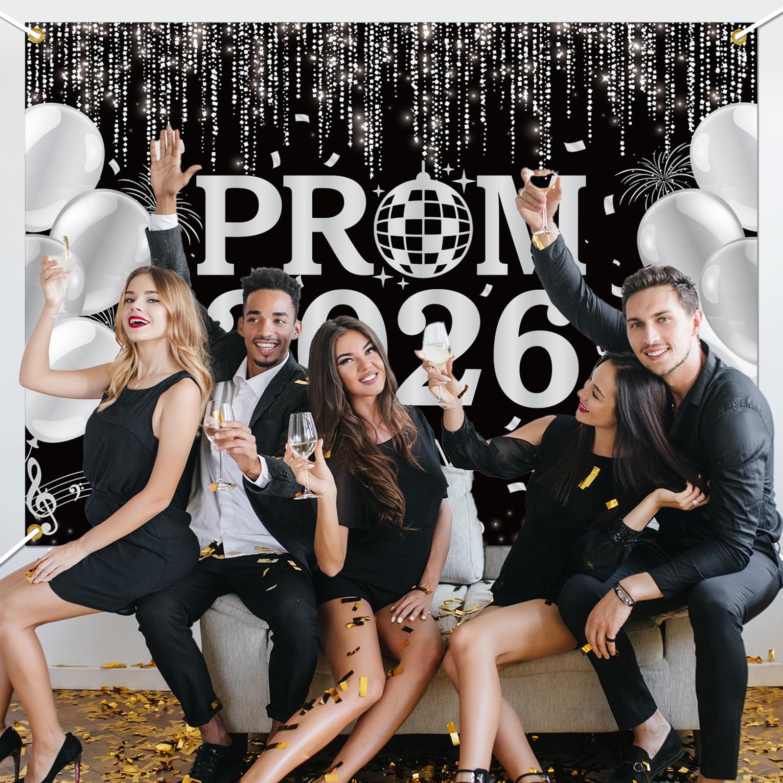 7x5ft Prom 2026 Backdrop Graduation Class 2026 Photography Black/Silver