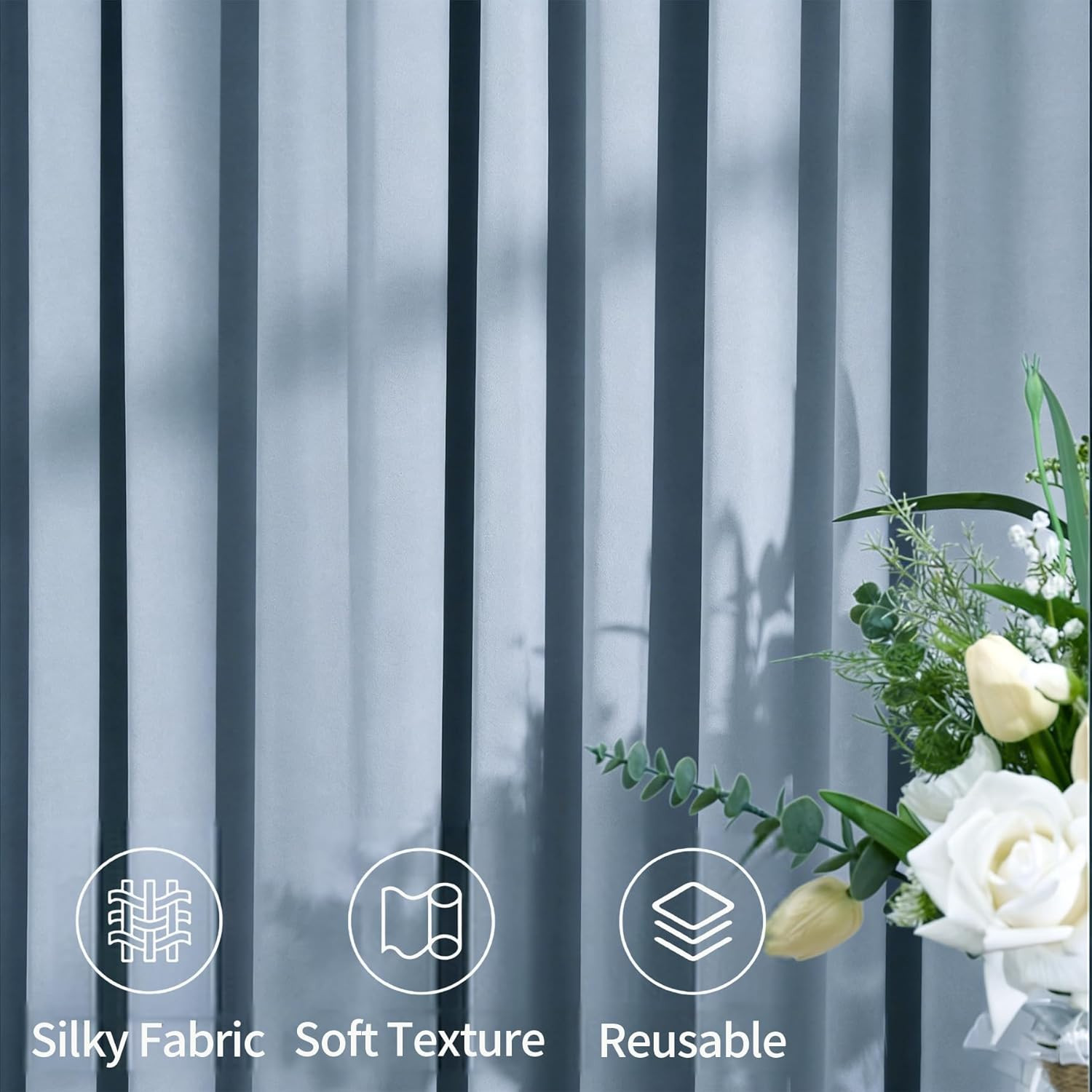 40Ftx12Ft Dusty Blue Backdrop Curtains for Parties, Wrinkle Free Polyester Photo
