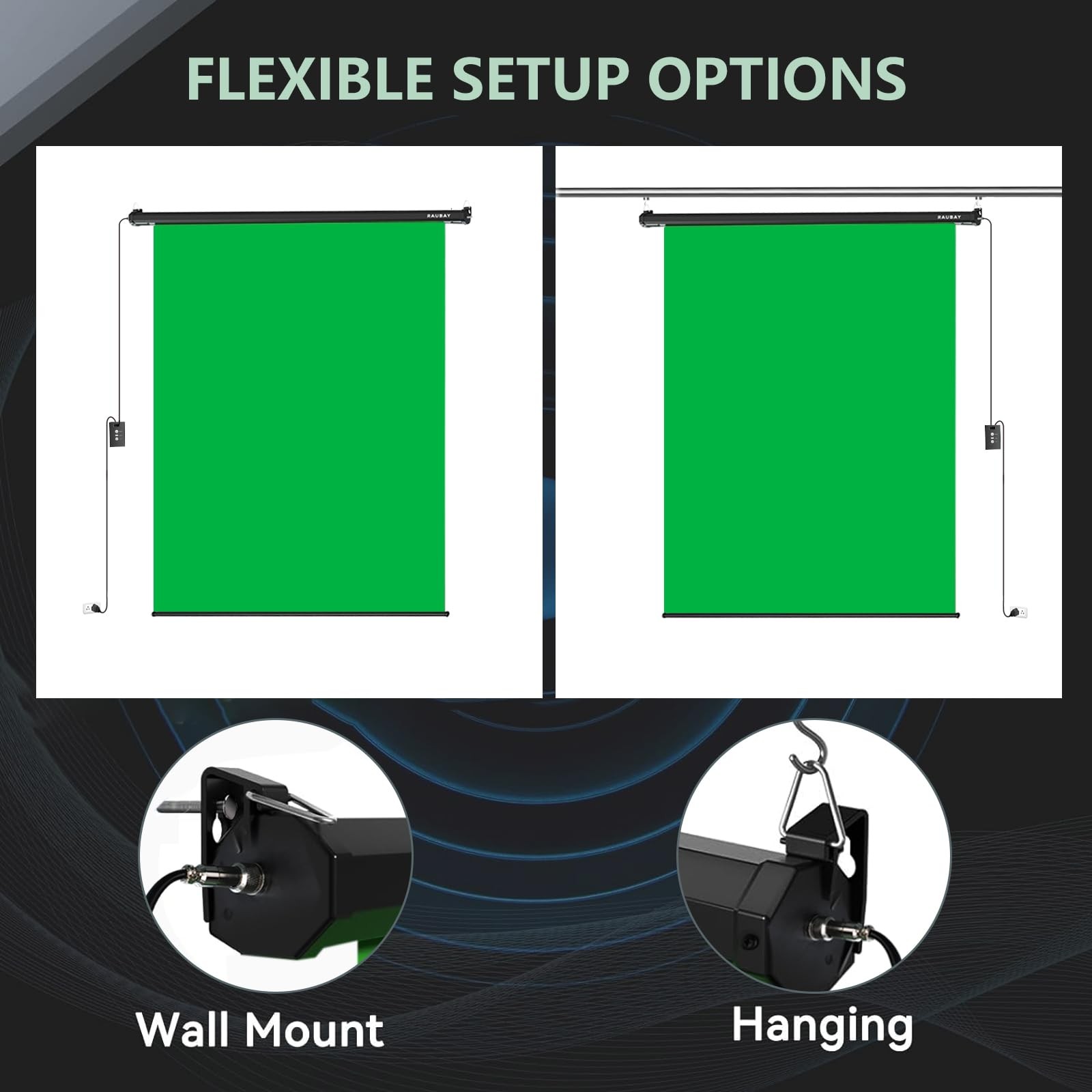 RAUBAY Motorized Pull Down Green Screen – Standard(59.8 x 86.6in),
