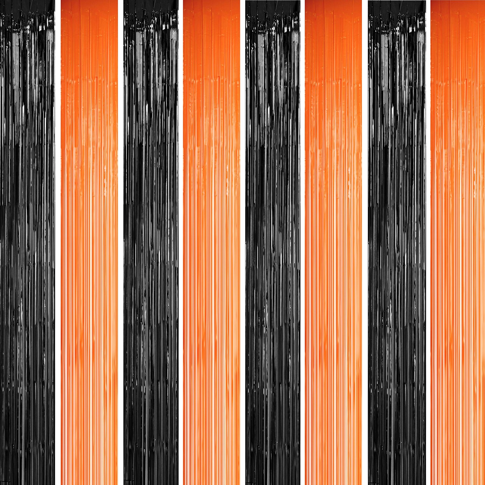 8 PCS Black Orange Tinsel Foil Fringe Curtains, Party Streamers, Halloween