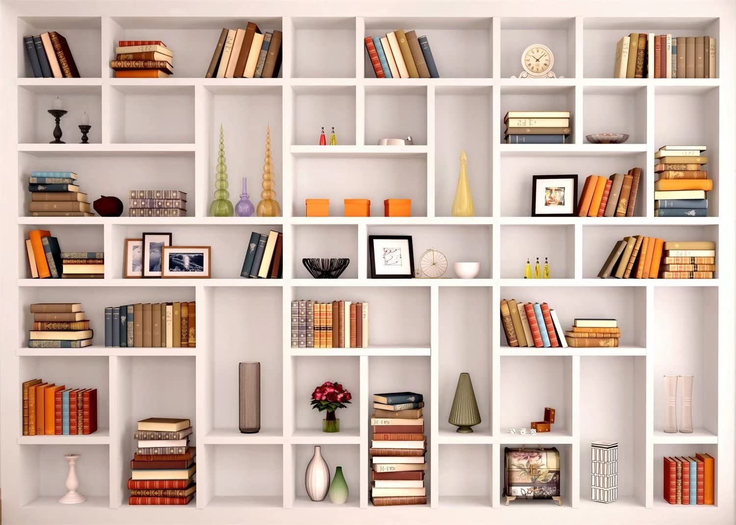 7x5ft Fabric White Bookshelf Photography Backdrop Library Modern Office Bookc…