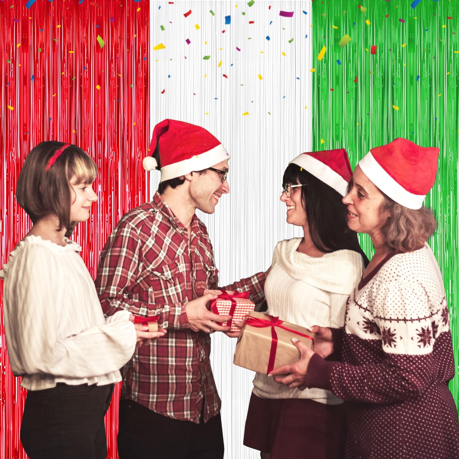 1 PC Red White Green Italian Party Tinsel Foil Fringe Curtain Backdrop Decor