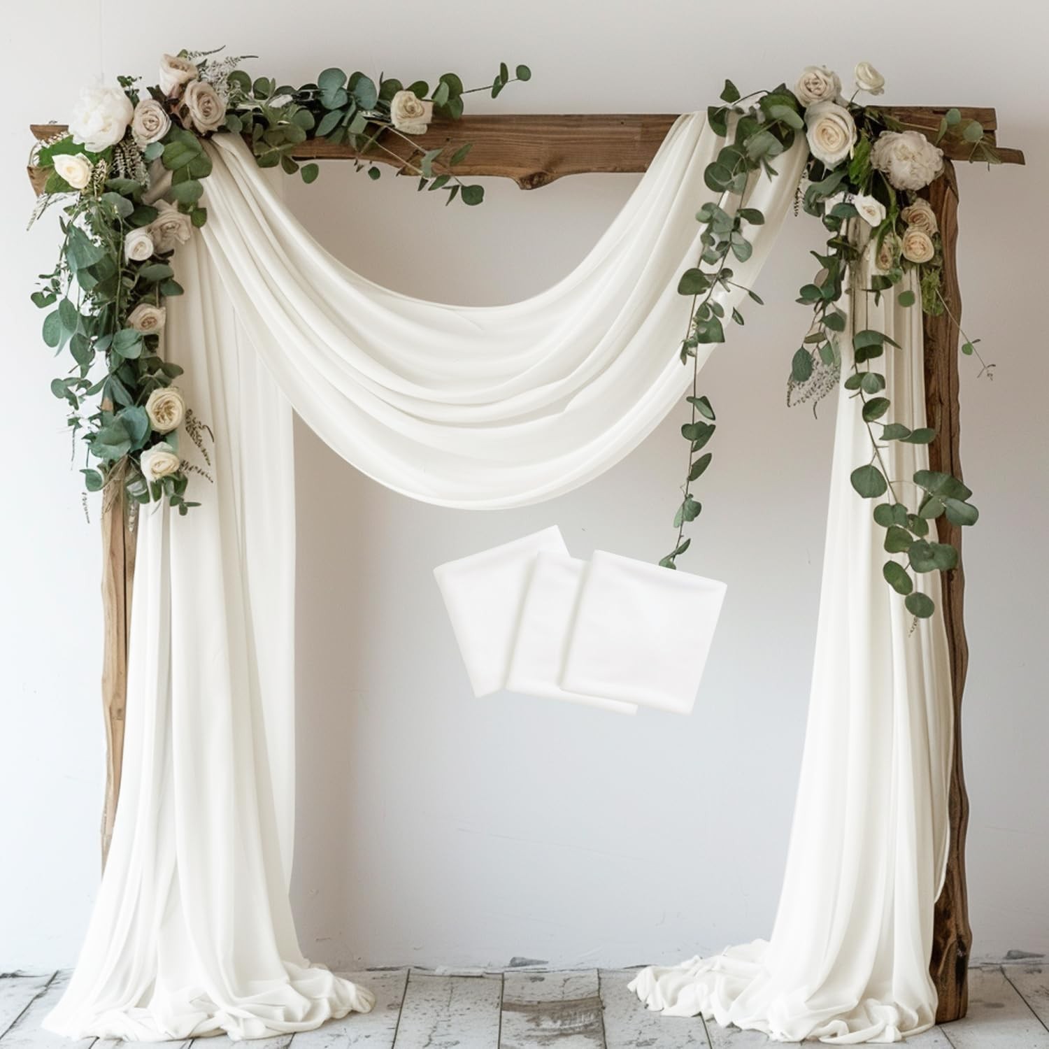 Wedding Arch Draping Fabric 3 Panels 28.7″ x 20FT Ivory Drapes Sheer Fabric B…