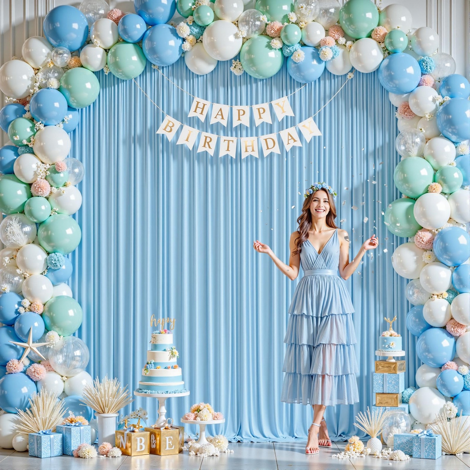 10 Panels Baby Blue Backdrop Curtains – W4′ x H10′(10 panels),