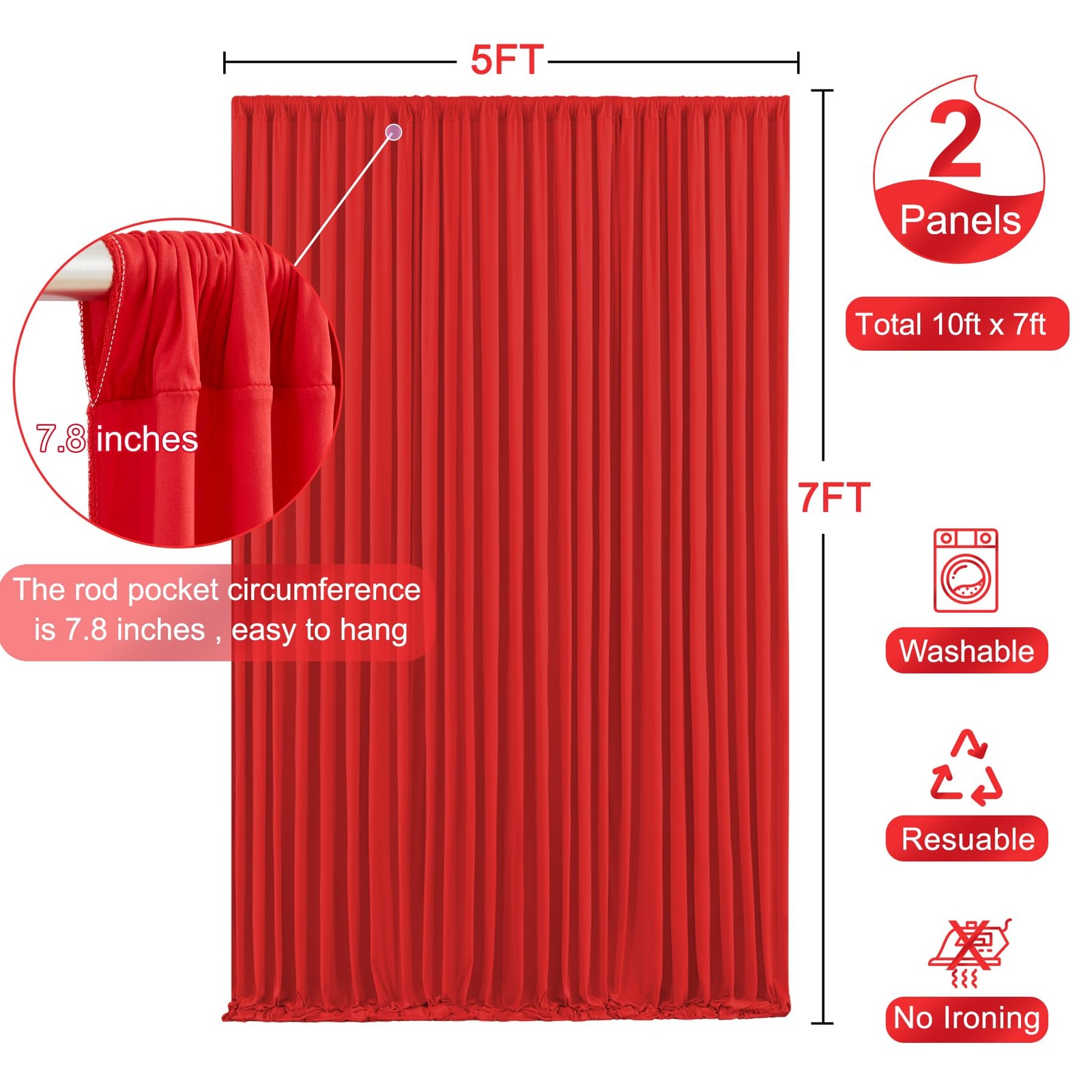 10x7ft Red Backdrop Curtains Polyester Wrinkle Free Drapes Party Photography