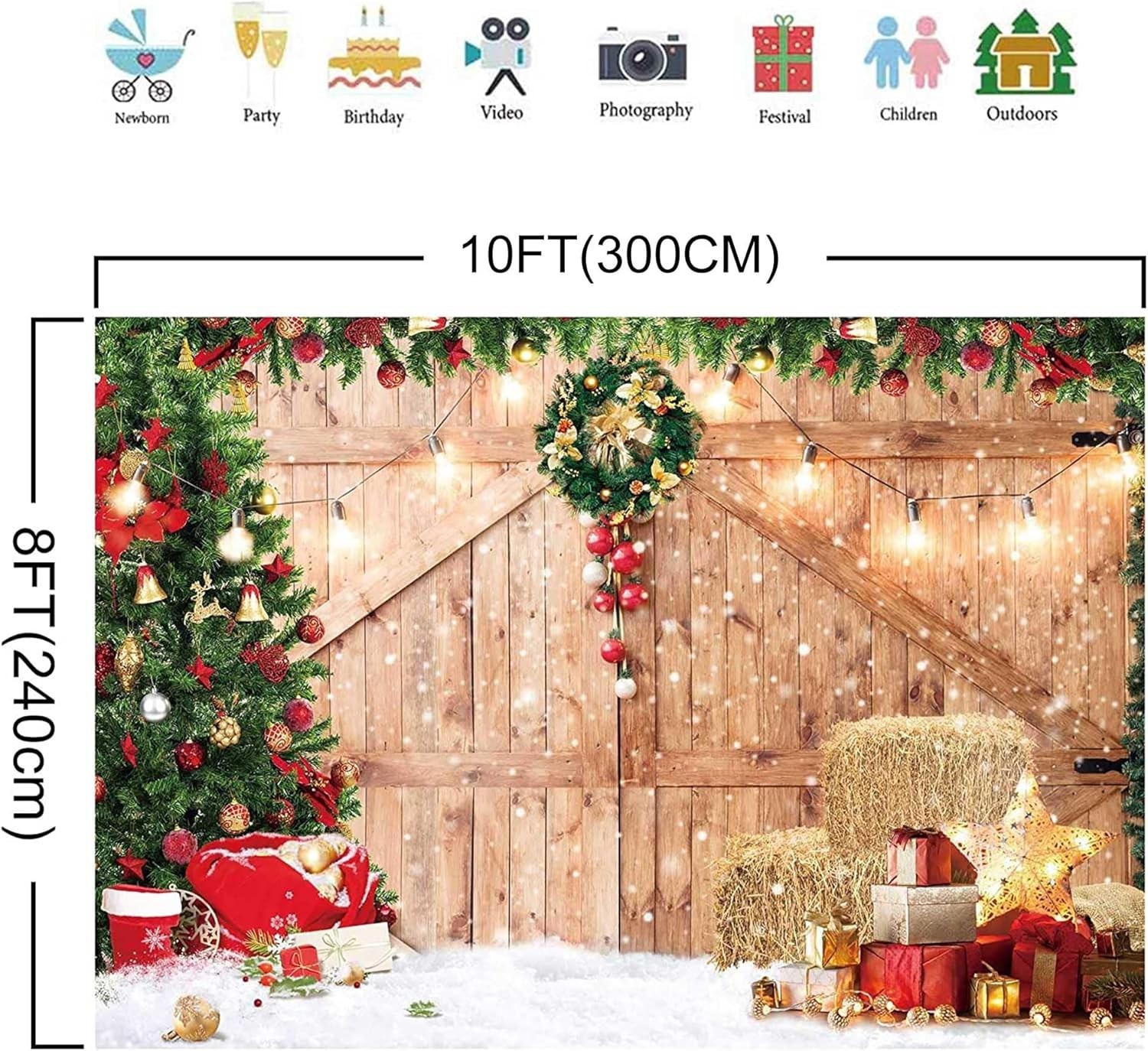 Vibrant 10ft x 8ft Christmas Backdrop – Perfect for Capturing Holiday Memories
