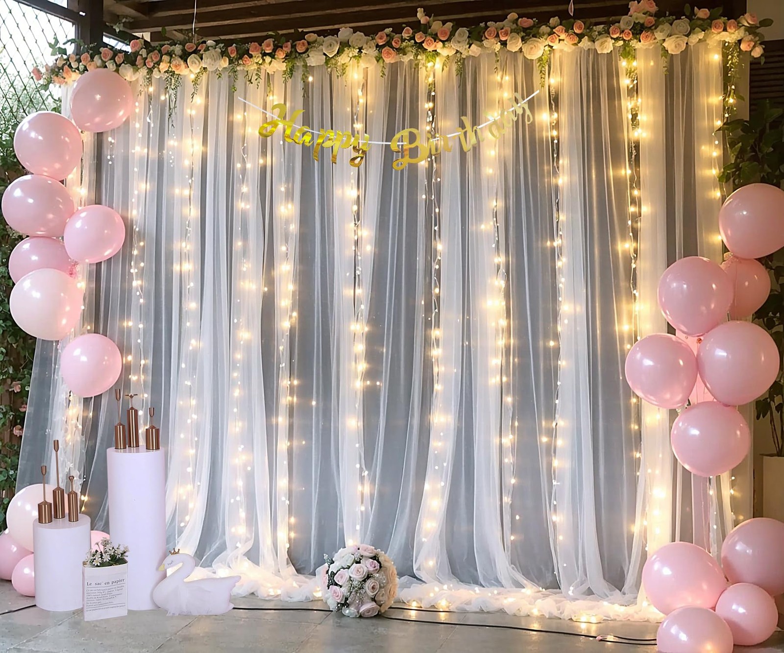 White Tulle Backdrop Curtain with 10 ft X 8 ft(2 Panels 5ft X 8ft),