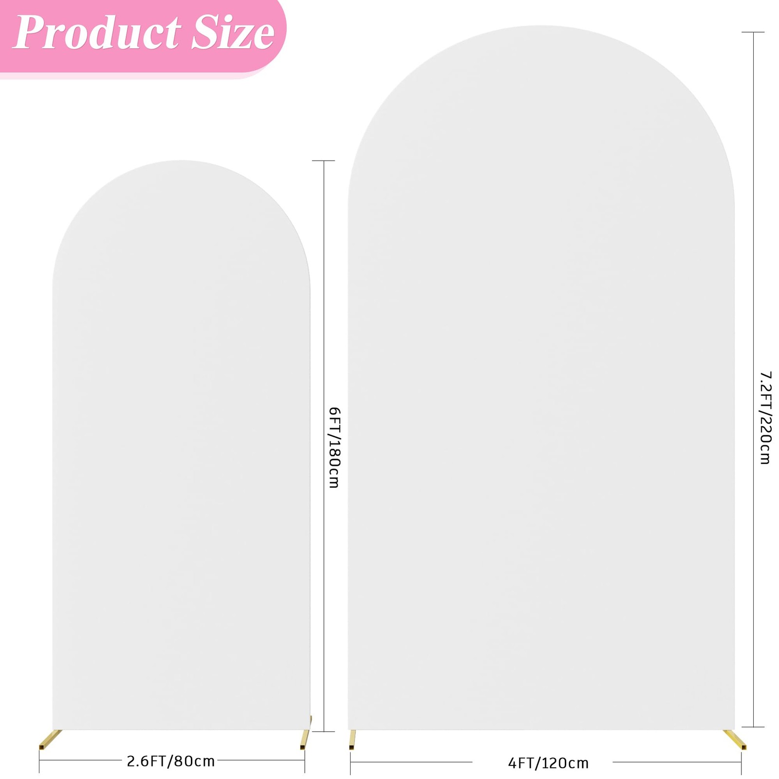 Wedding Arch Cover 7.2FT, 6FT White Spandex Arch Backdrop Covers 2 Set Round …