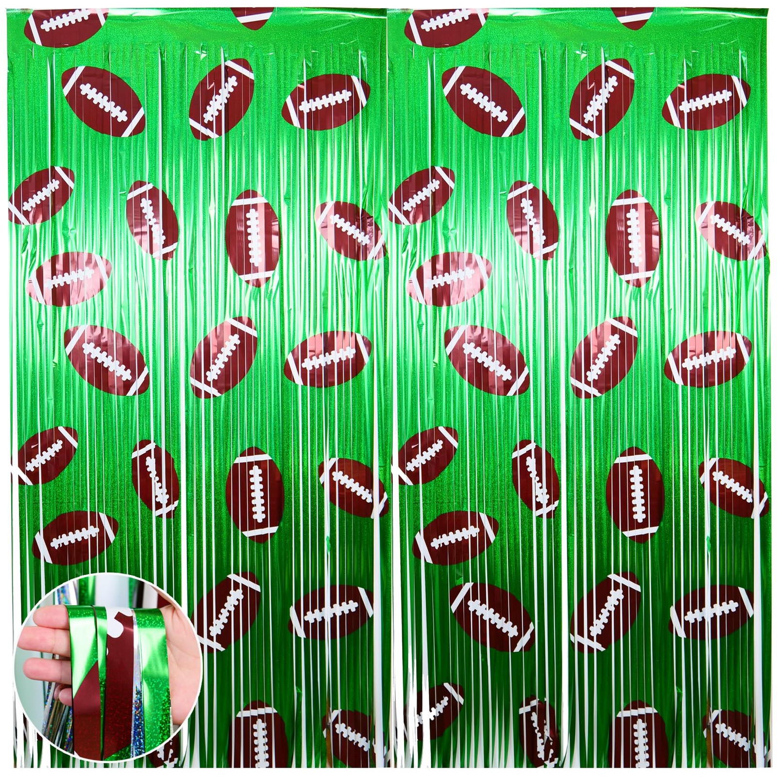 2Pcs Football Background Party Decorations3.3×6.6 ft Football Foil Fringe Cur…