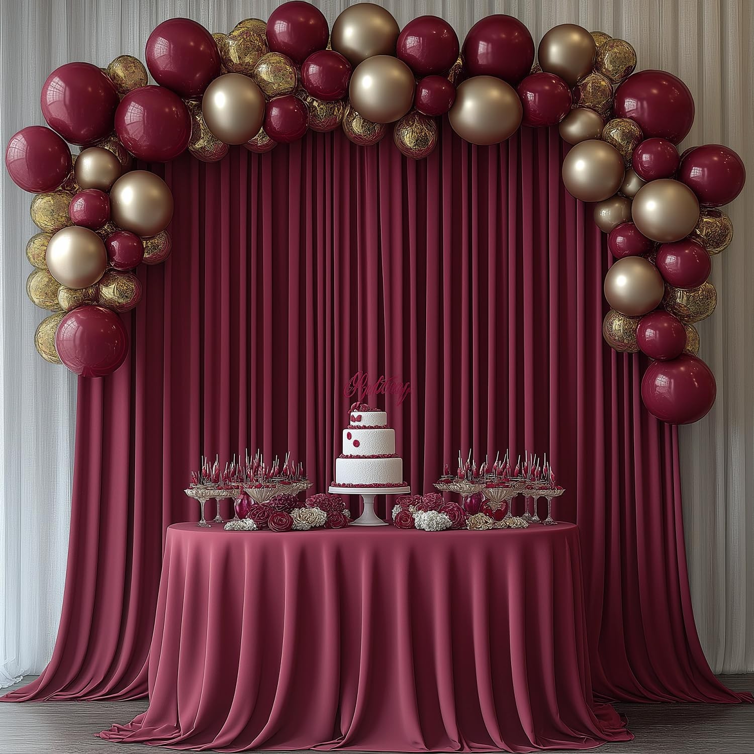 2 Panels 5x10FT Burgundy Backdrop Curtains, 10x10FT Total, Rod Pockets, Fabric