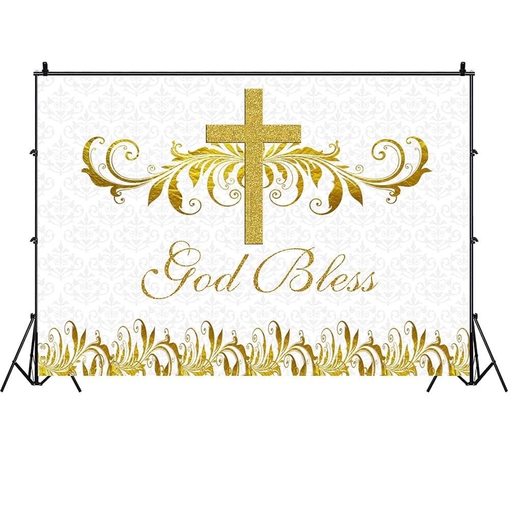 5x3ft God Bless Backdrop First Holy Communion Baptism Photo Photographic Back…