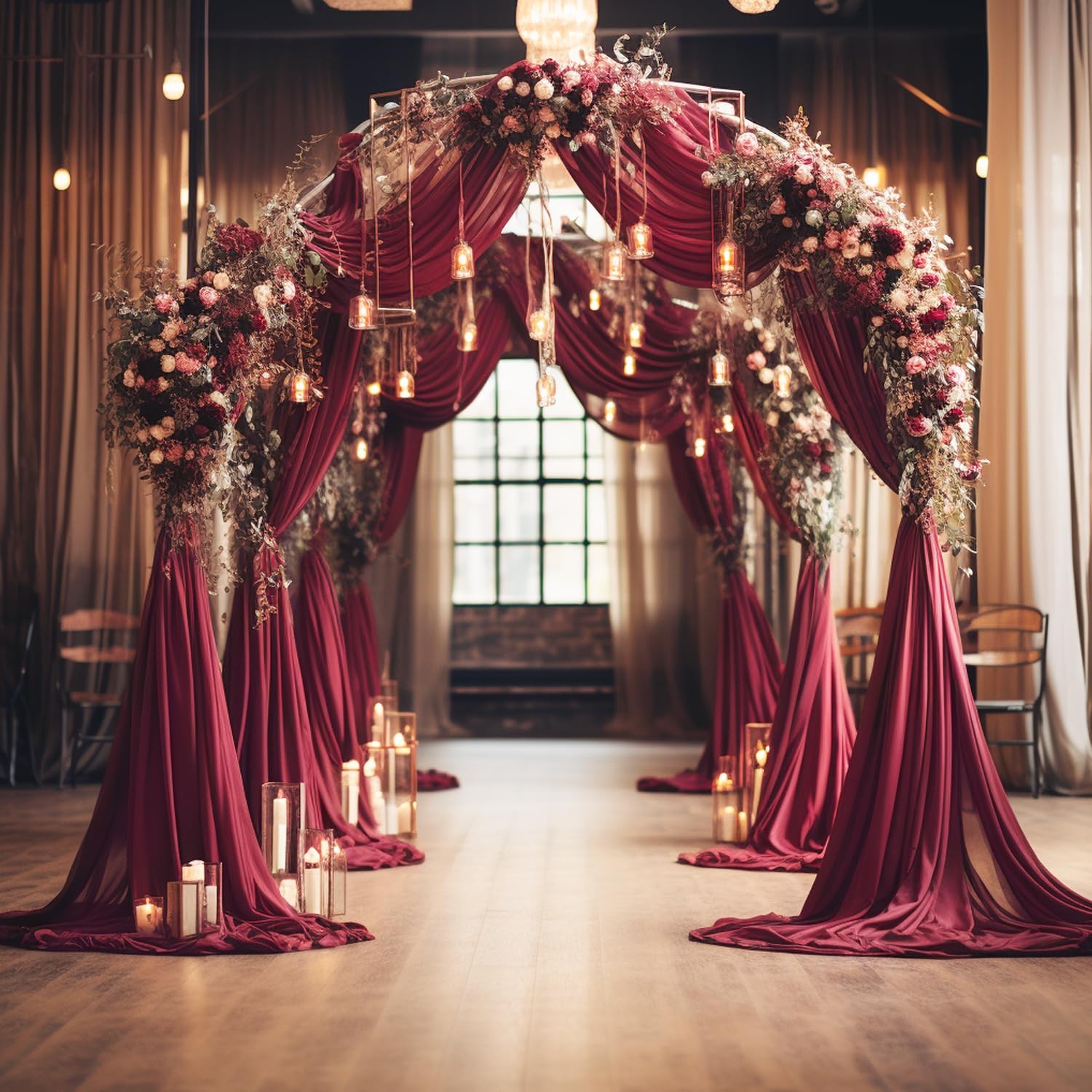 Burgundy Wedding Arch Draping Fabric Sheer Backdrop Curtain 28.7 Inch x 20FT