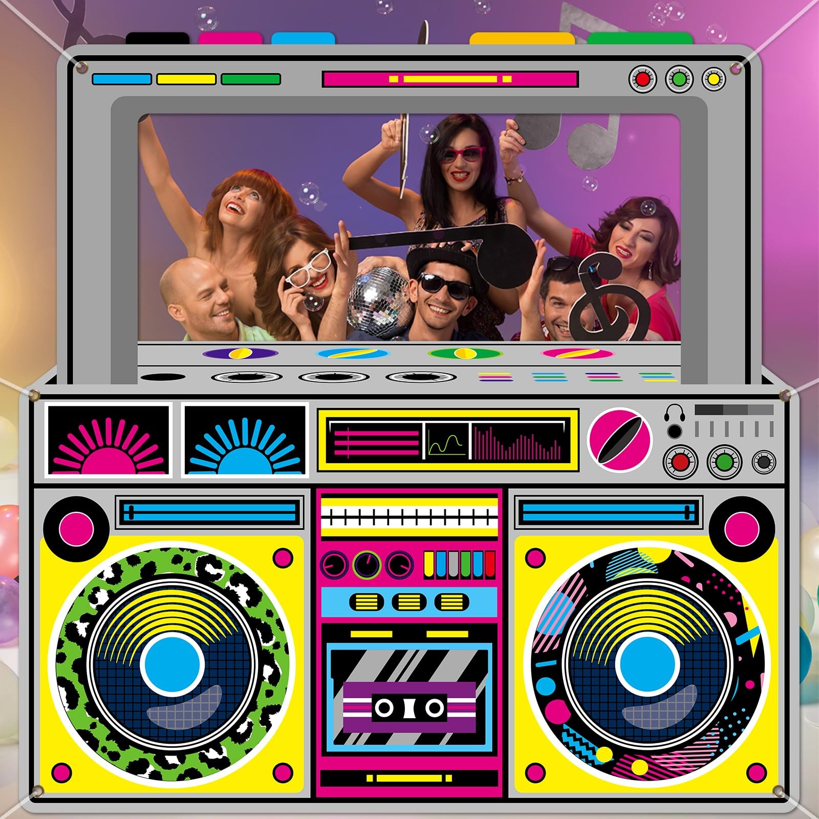 Fabric Radio Boombox Photo Booth Props for 90s 80s 59 x 59 inches, Multicolor