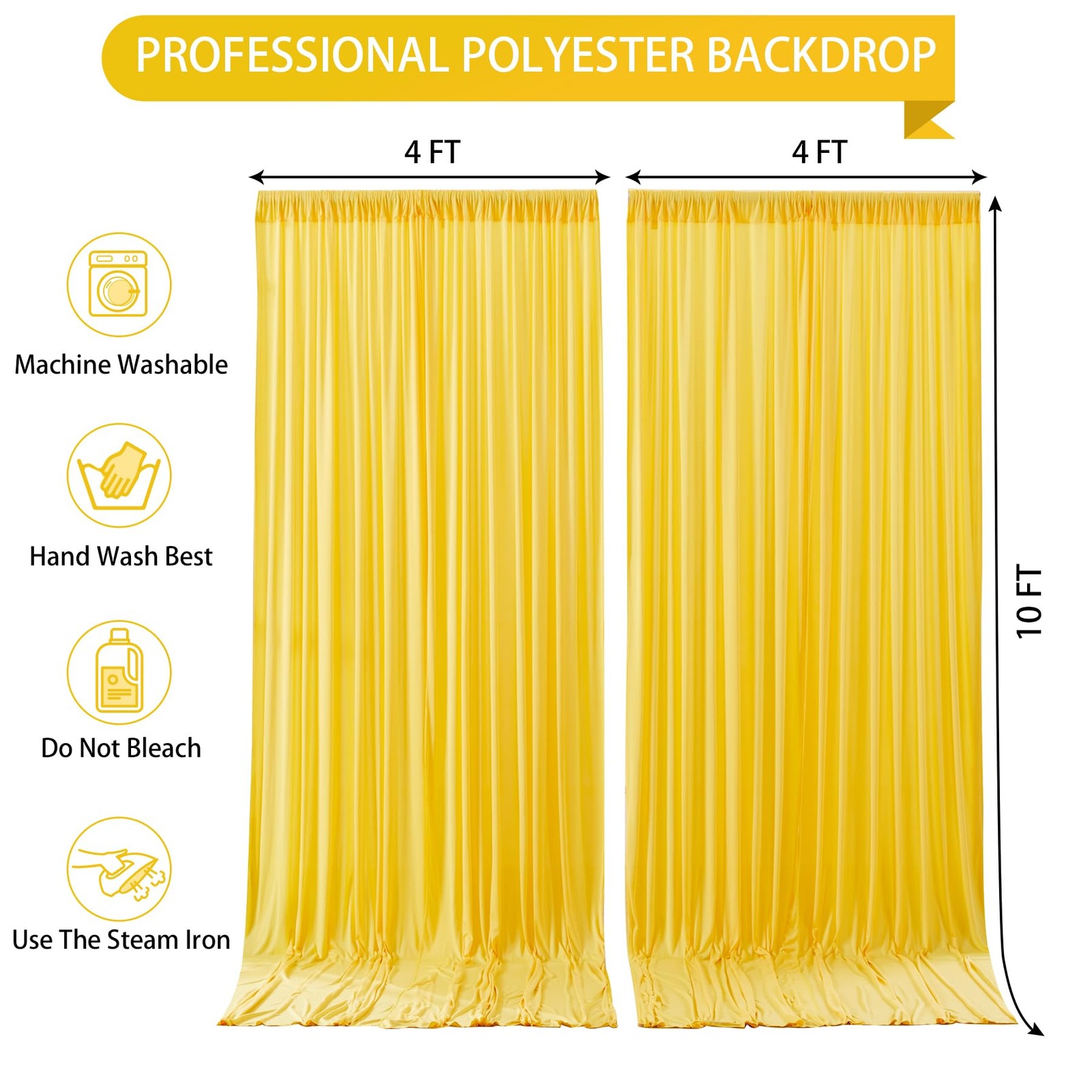 8x10Ft Yellow Backdrop Curtains WrinkleFree Polyester Photography Drapes