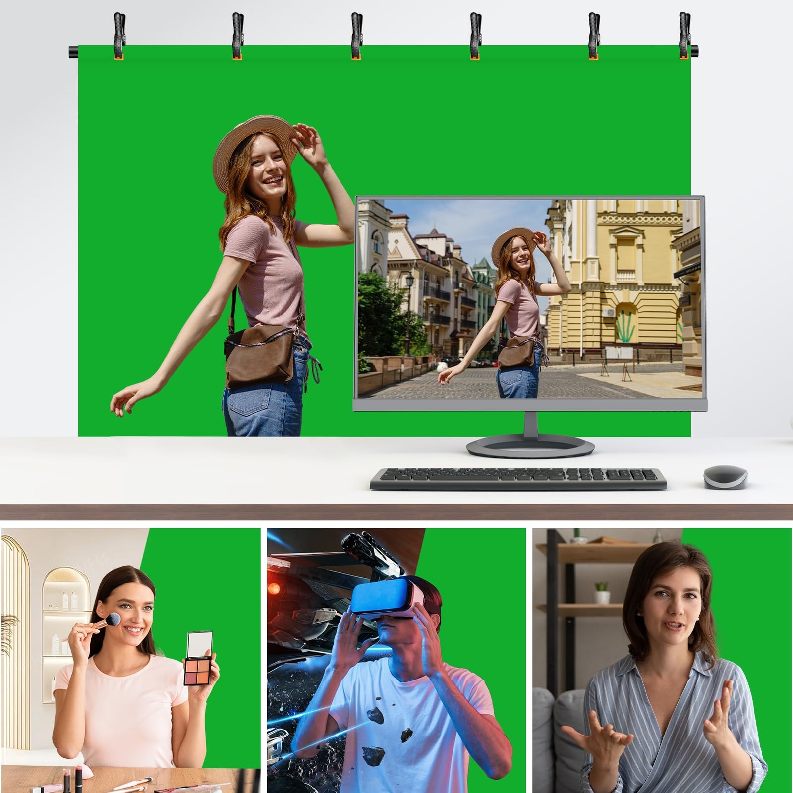 EMART Green Screen Backdrop Kit 5×6.5ft with Stand & Clamps