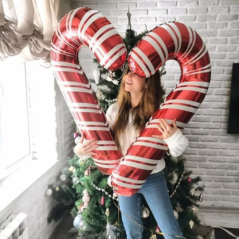 2PCS Christmas Candy Cane Foil Balloons Santa Party Home Decor 80x38cm