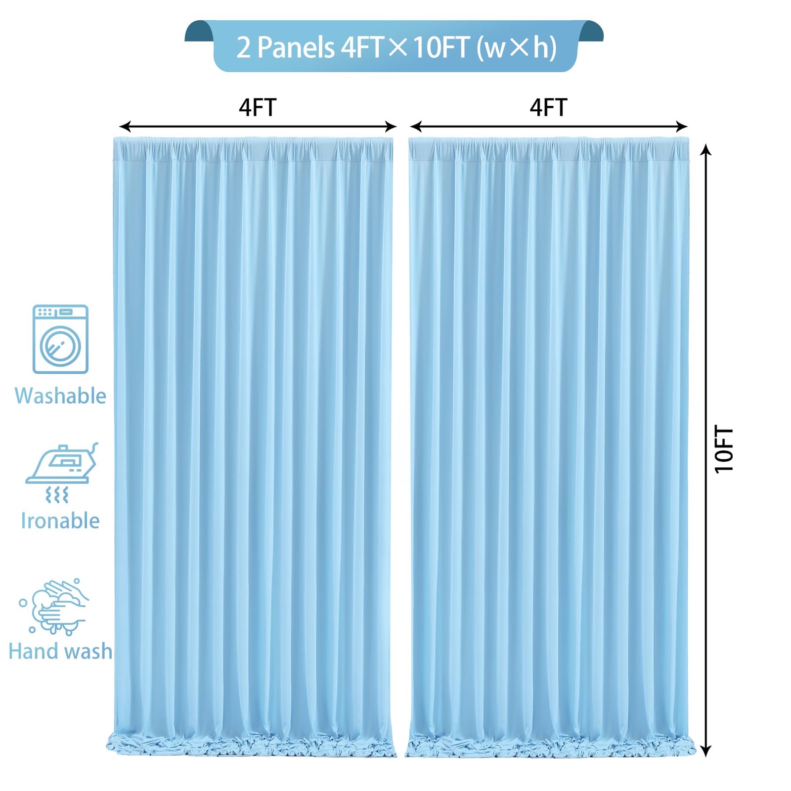 Baby Blue Backdrop Curtain 8×10 Ft 2 Panels Wrinkle Free Photo Drapes Decor