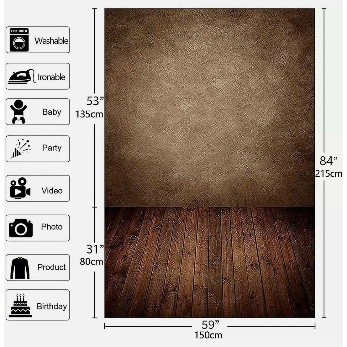 NEW Allenjoy Photography backdrop 5×7 ft. Fabric – Brown Wall w/ Wood Floor