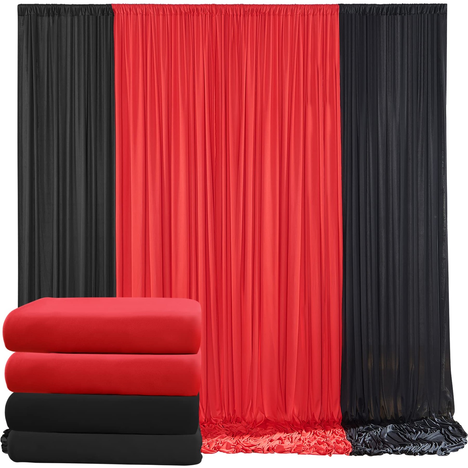 10ft x 10ft Wrinkle Free Backdrop Curtain Red&Black Backdrop Curtain for Part…