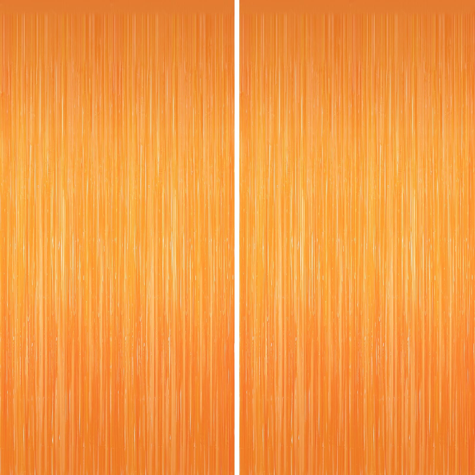 Orange Metallic Foil Fringe Tinsel Backdrop Streamer Curtains 3.3×6.6 Ft 2 PCS