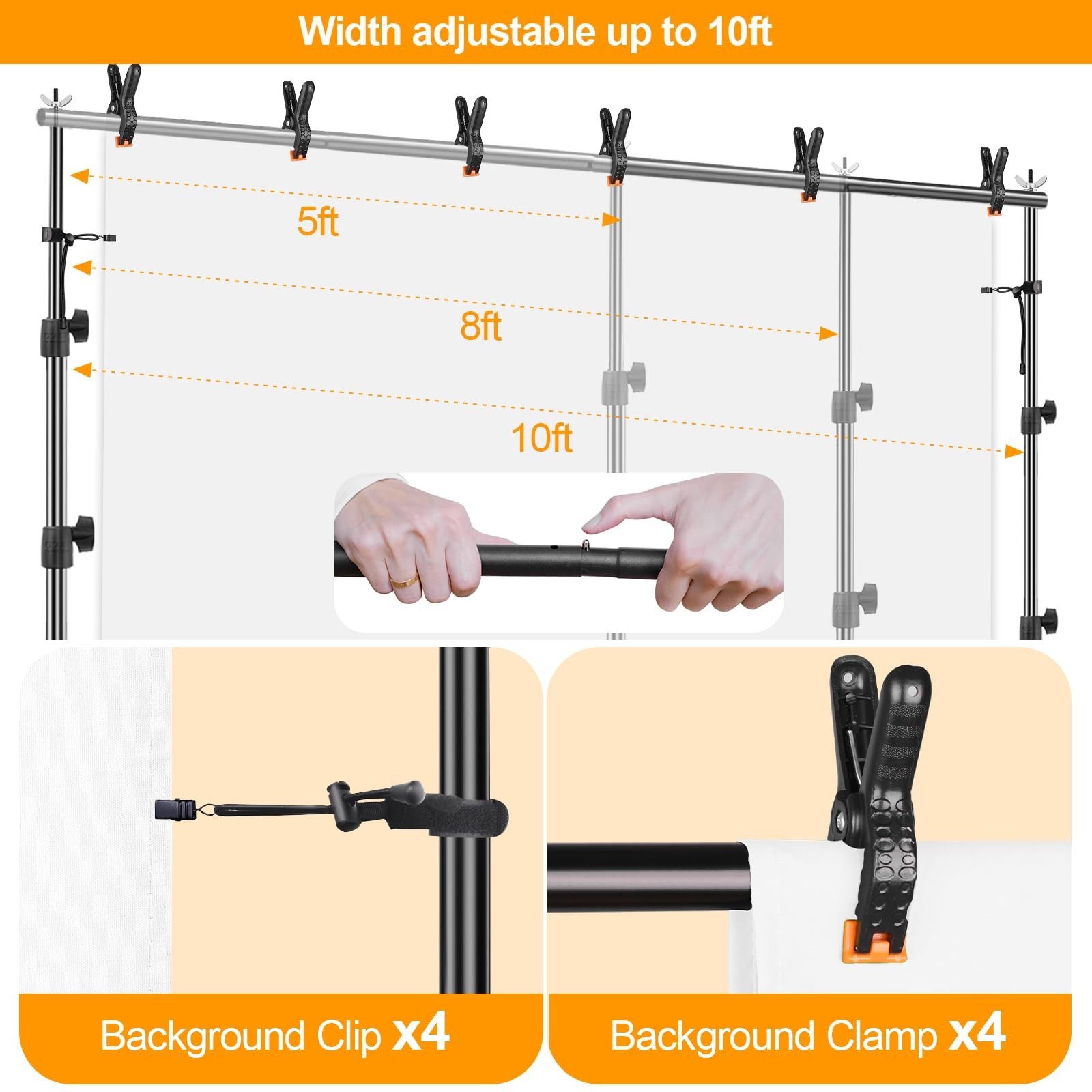 Adjustable Photo Backdrop Stand Kit 8.5x10ft – Photography Support Frame for Eve