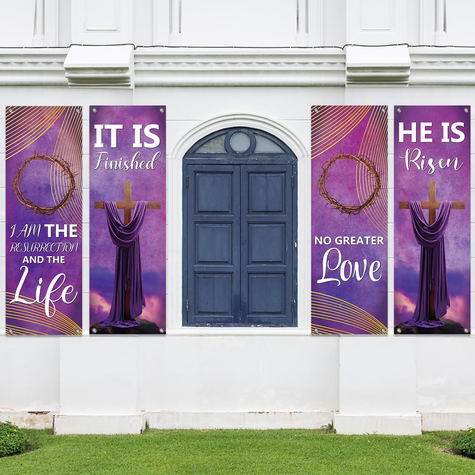 4Pcs Church Banners for Sanctuary Wall Welcome Religious Banners Hanging Back…