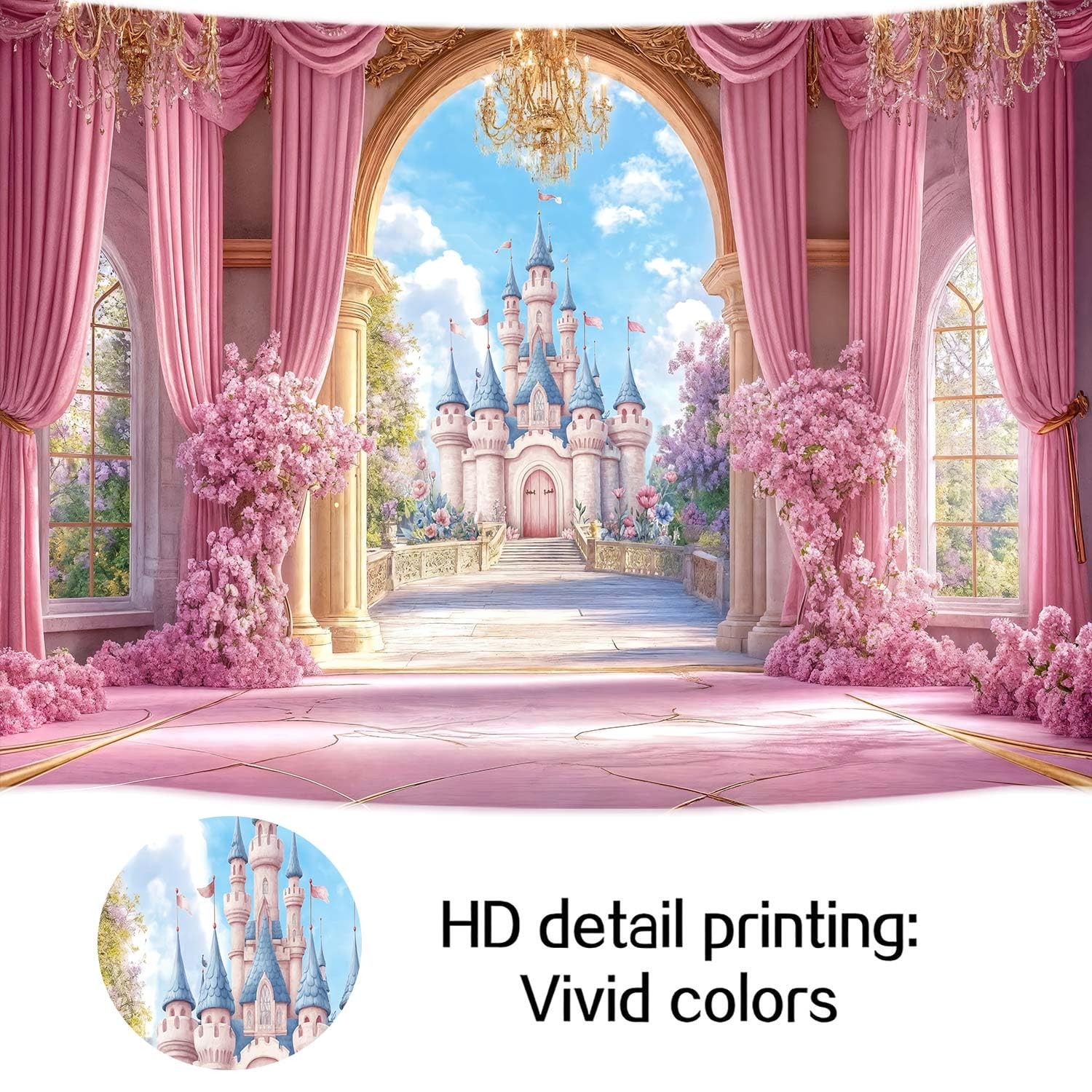 10X8ft Princess Castle Backdrop Pink Fairy Tale Wonderland Floral Arch Girls …
