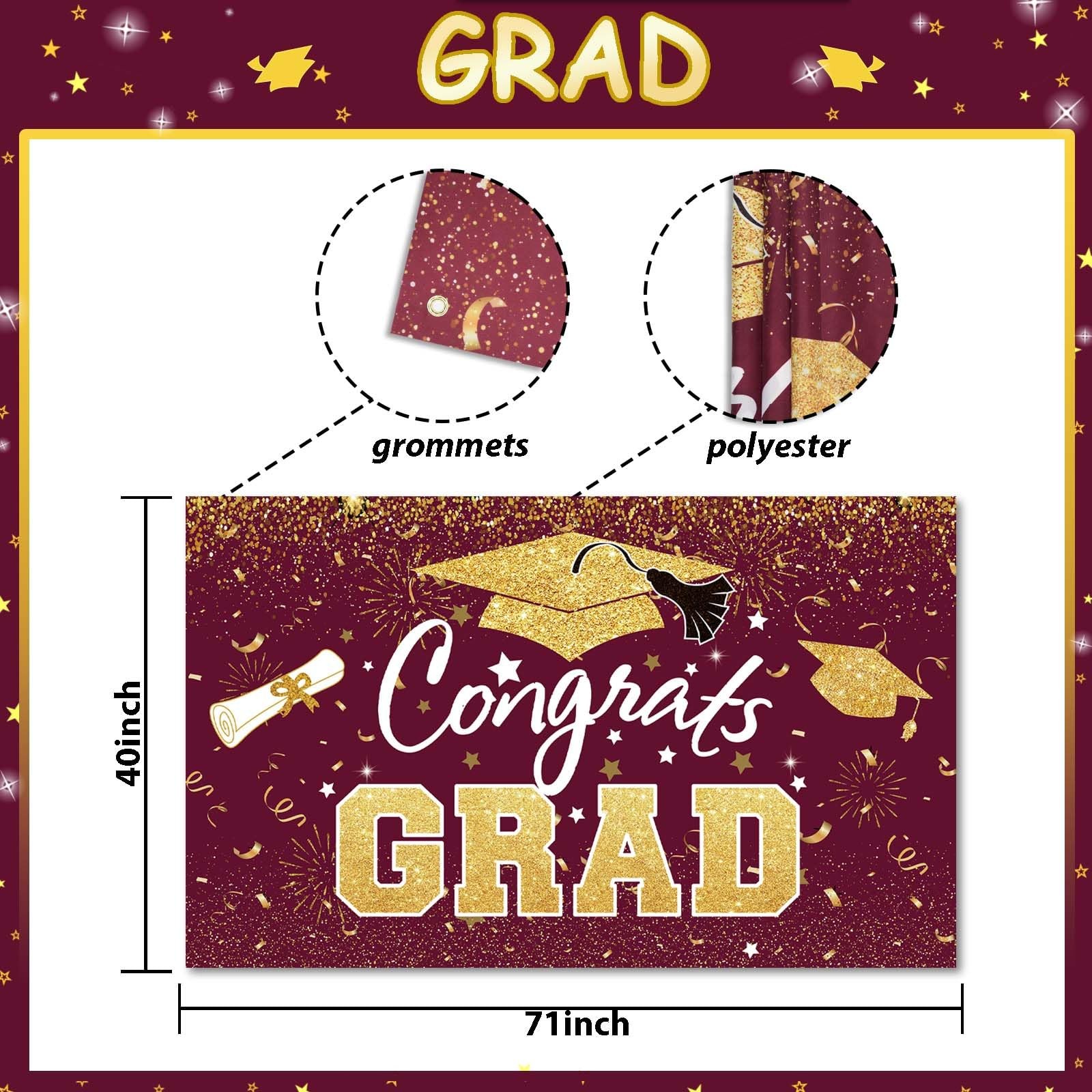 Graduation Party Decorations – Maroon Gold Congrats Grad Class of 2025 Backdr…
