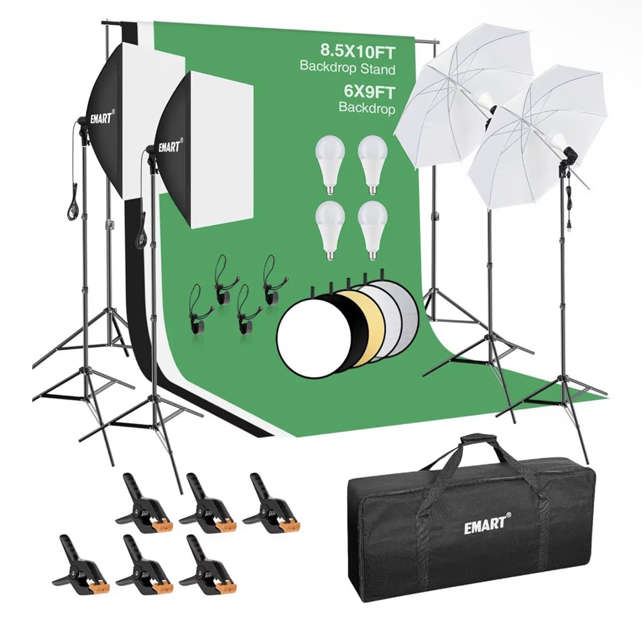 EMART 8.5 x 10 ft Backdrop Support System, Professional Photography Lighting Kit