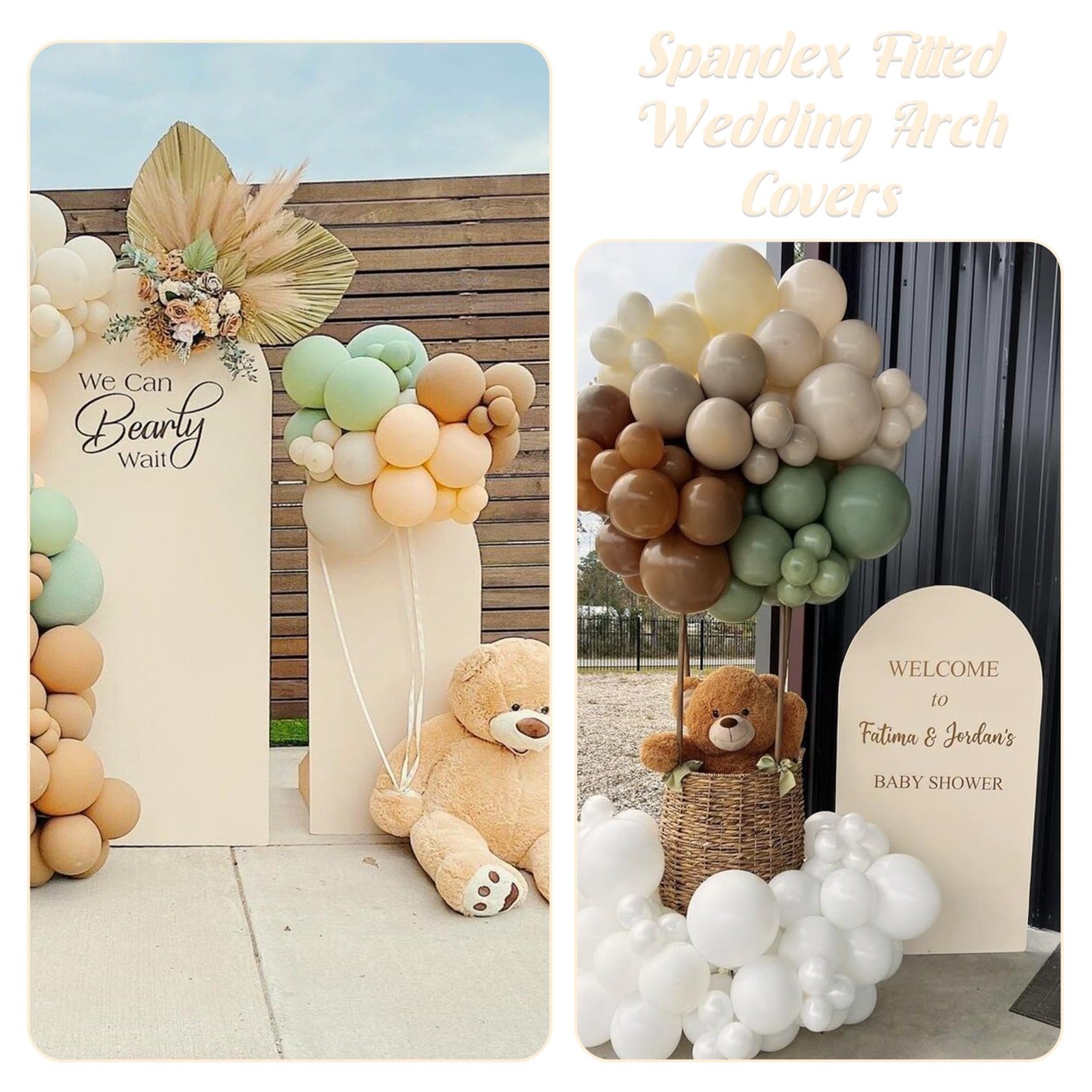 Spandex Fitted Wedding Arch Cover Set of 3 Beige Arch Backdrop Cover, Round T…