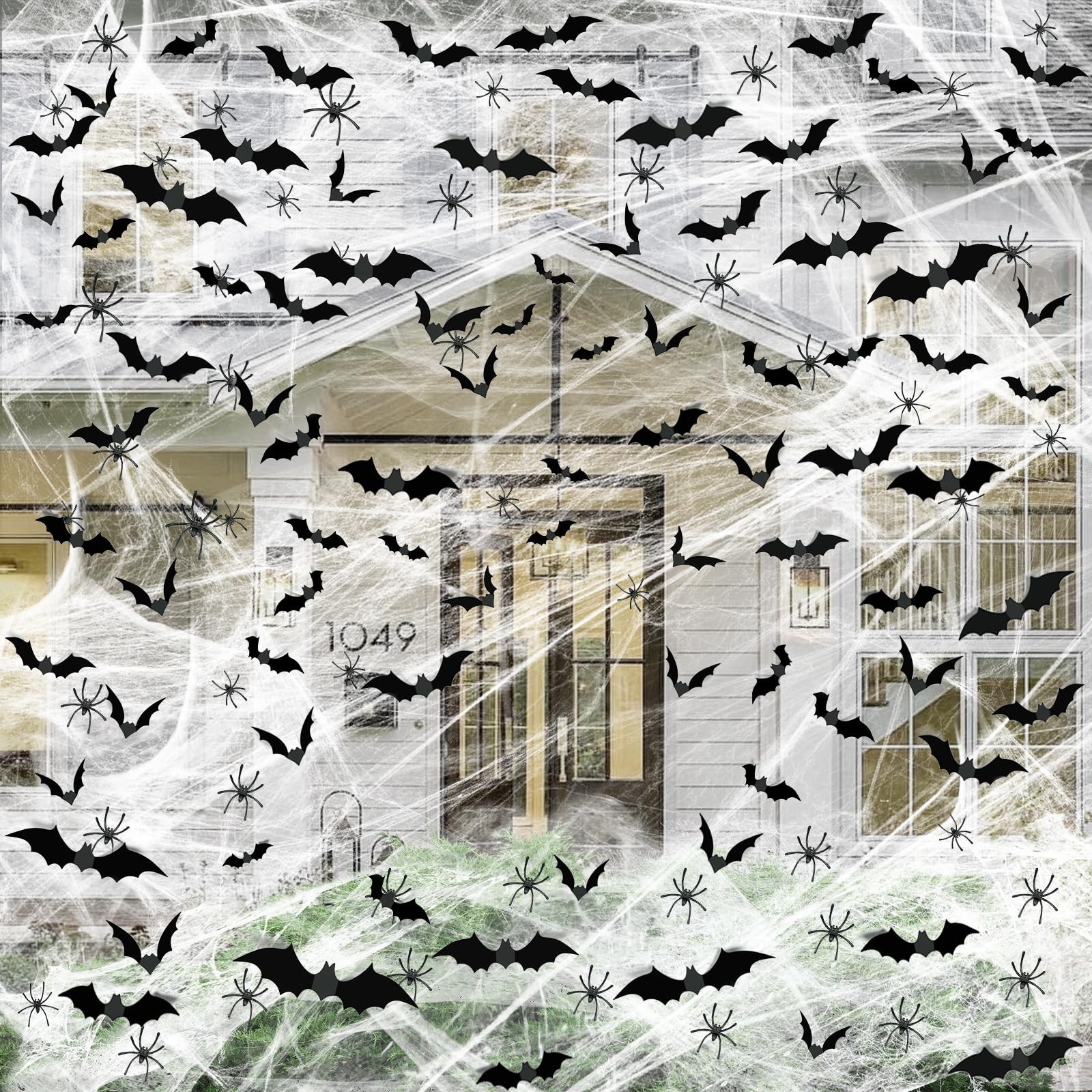 Halloween Spider Webs Decor 1200sqft Stretch Cobwebs 120 Bats 50 Spiders Indoor