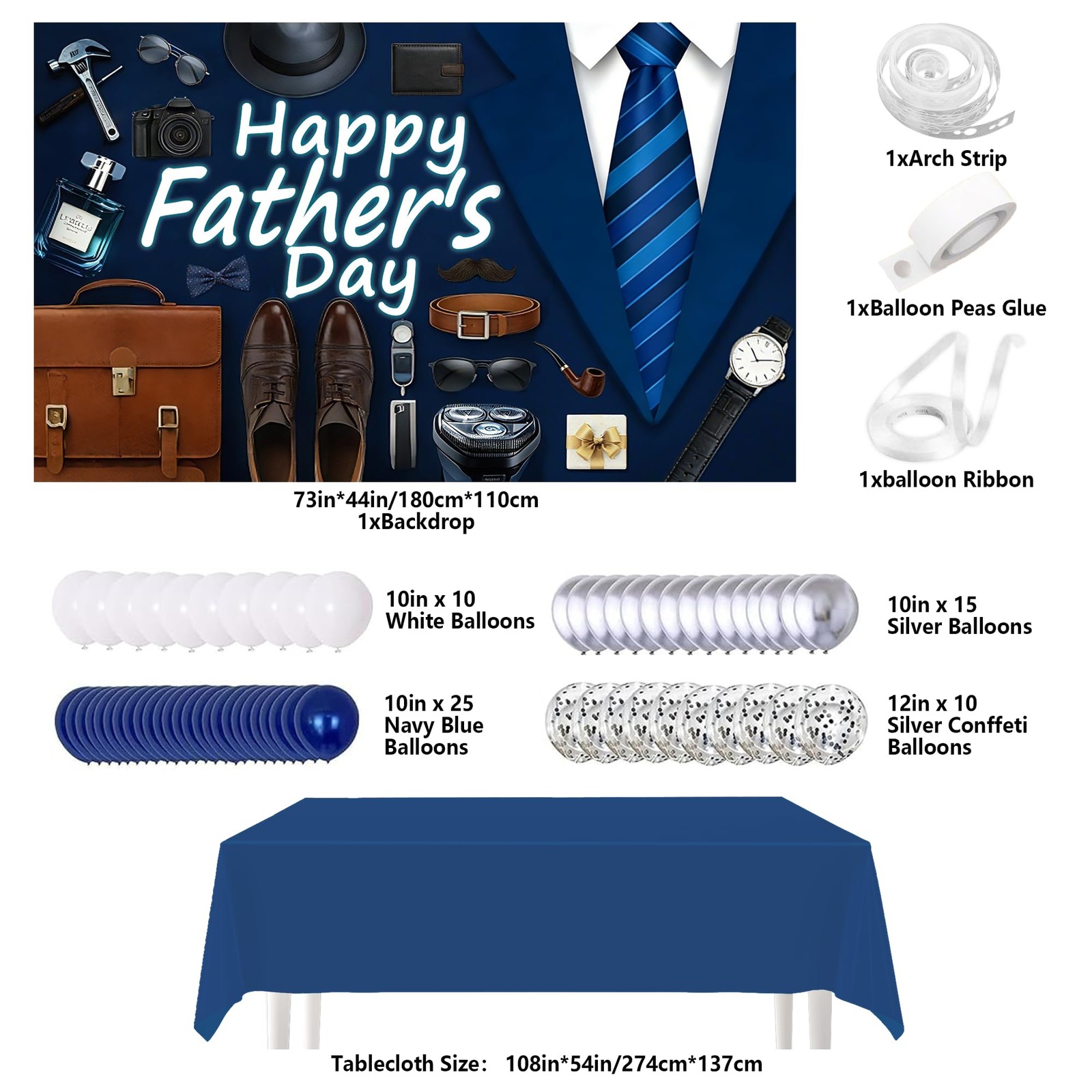 Father’s Day Decorations Party Kit 73x44in Happy Backdrop 60 Balloons