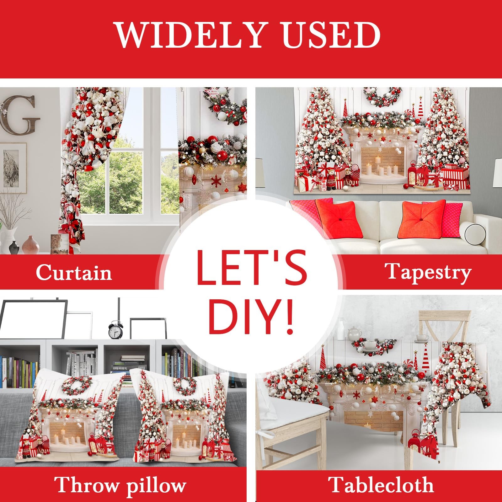 Mocsicka Merry Christmas Fireplace Backdrop (Red, 7x5ft(82”x60”), Red