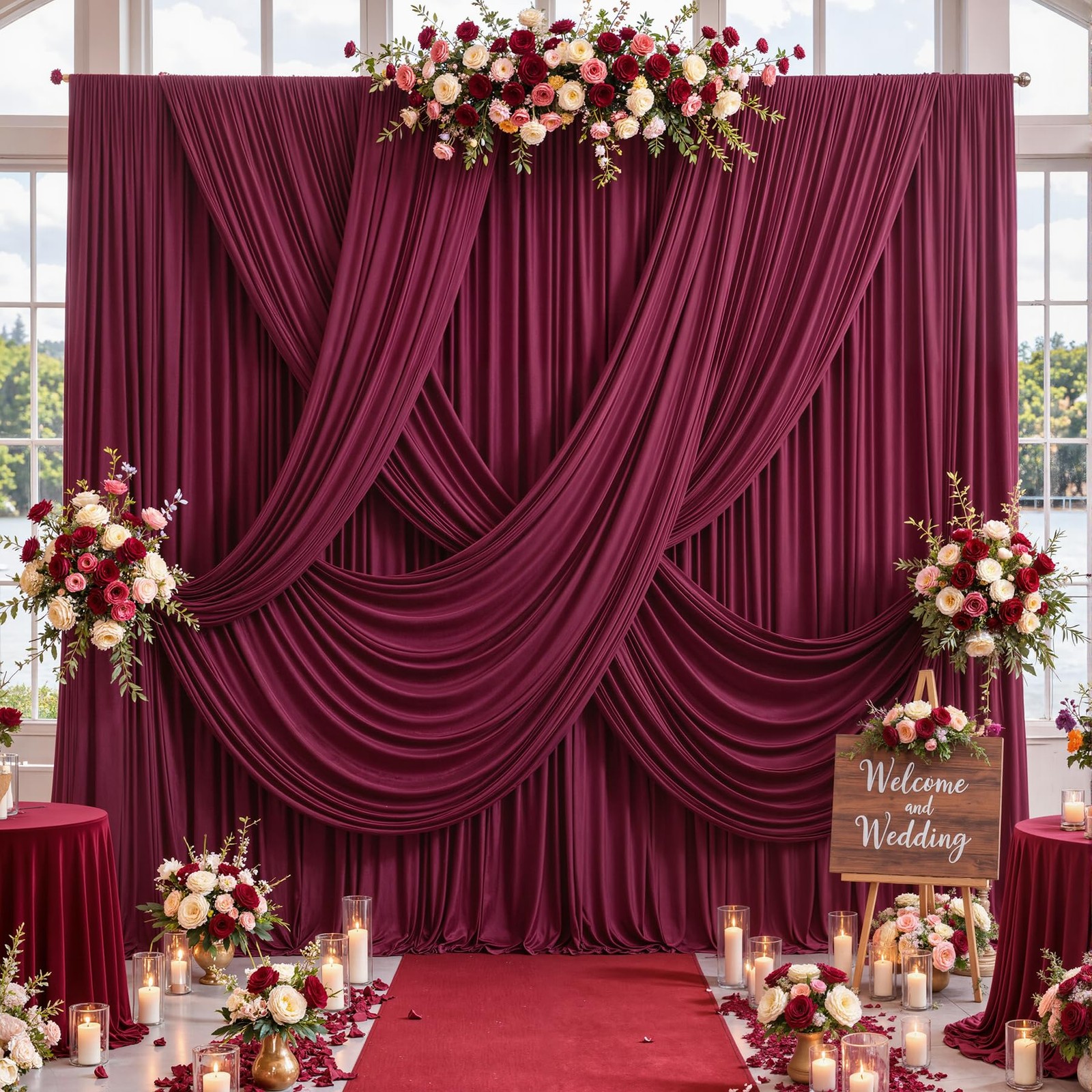 10x10ft Burgundy Backdrop Curtains Dark Red Wrinkle Free Drapes Wedding Party