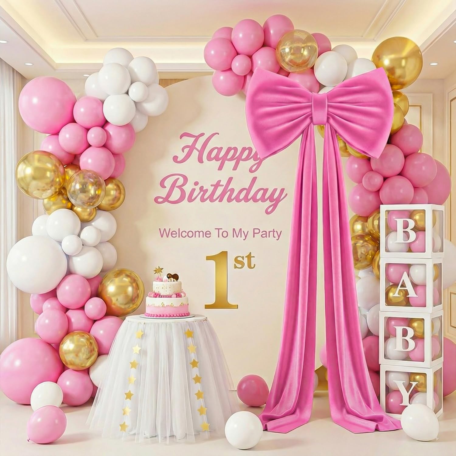 Giant Bow for Backdrop Hot Pink Large Bow with Long Ribbon, 75×23 Inch 3D Ove…