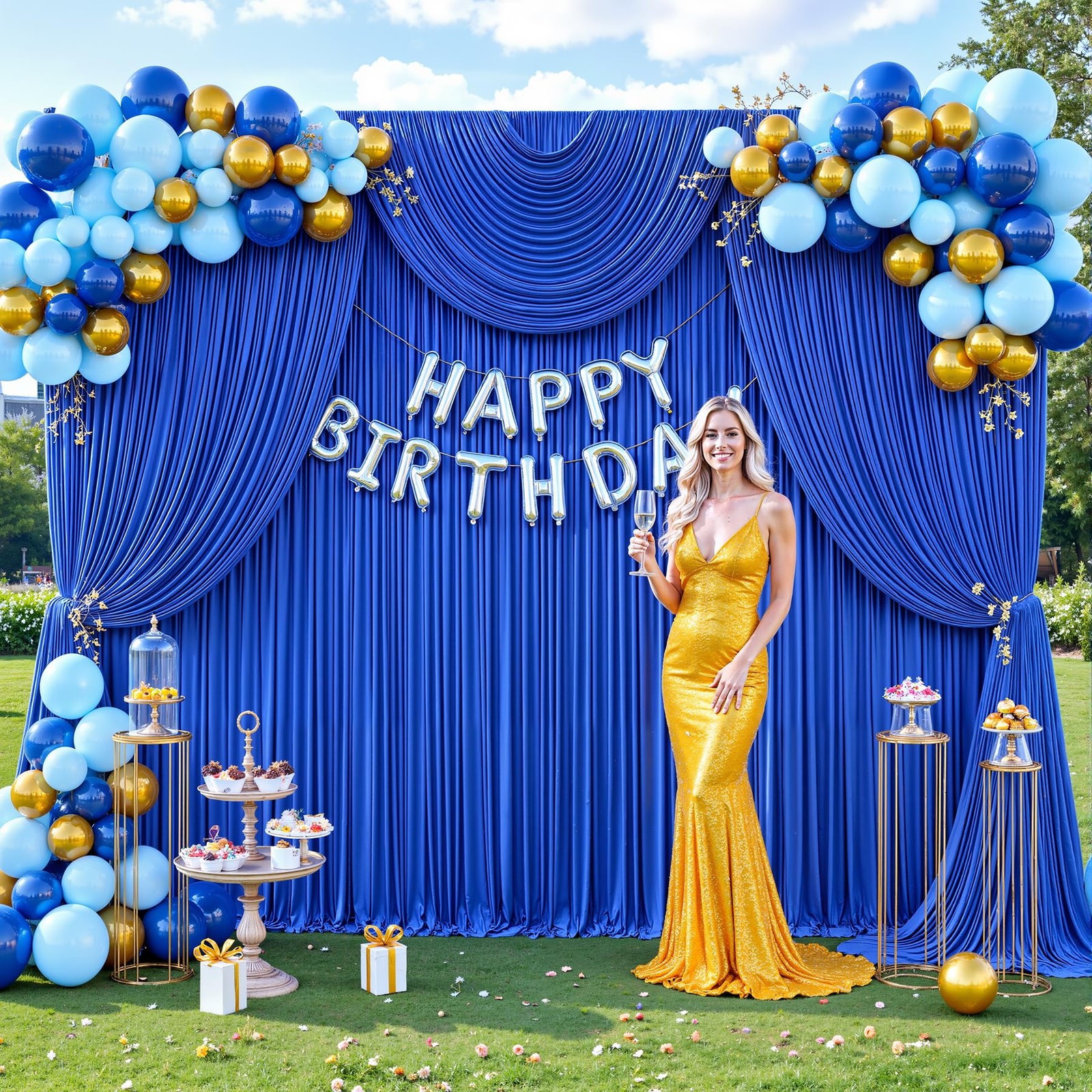 50ft x 12ft Royal Blue Backdrop 50FTx12FT (W5’xH12′, 10 Panels),