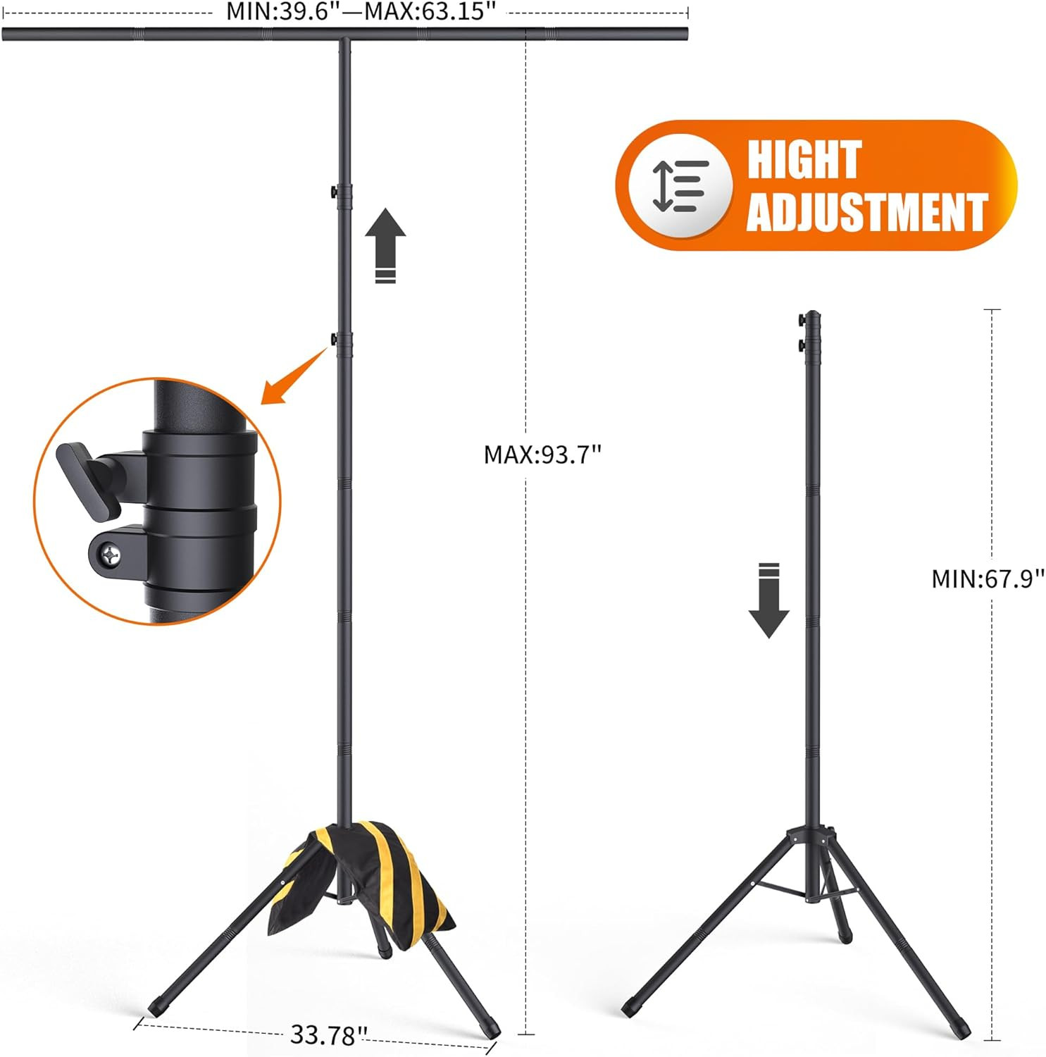 Adjustable Portable T-Shape Backdrop Stand Kit for Photography and Videography