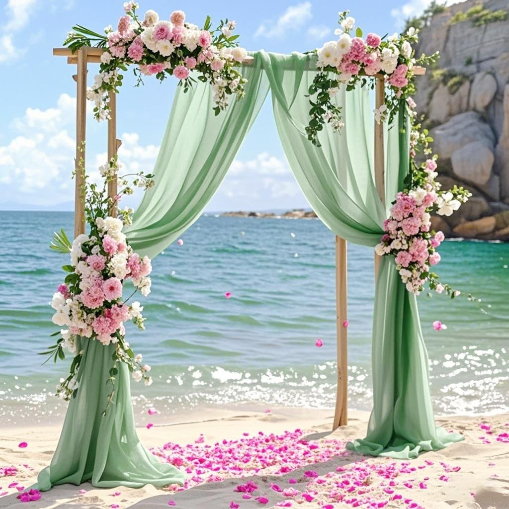 29×20 Ft Green Sheer Curtains Wedding Arch Draping Chiffon Fabric