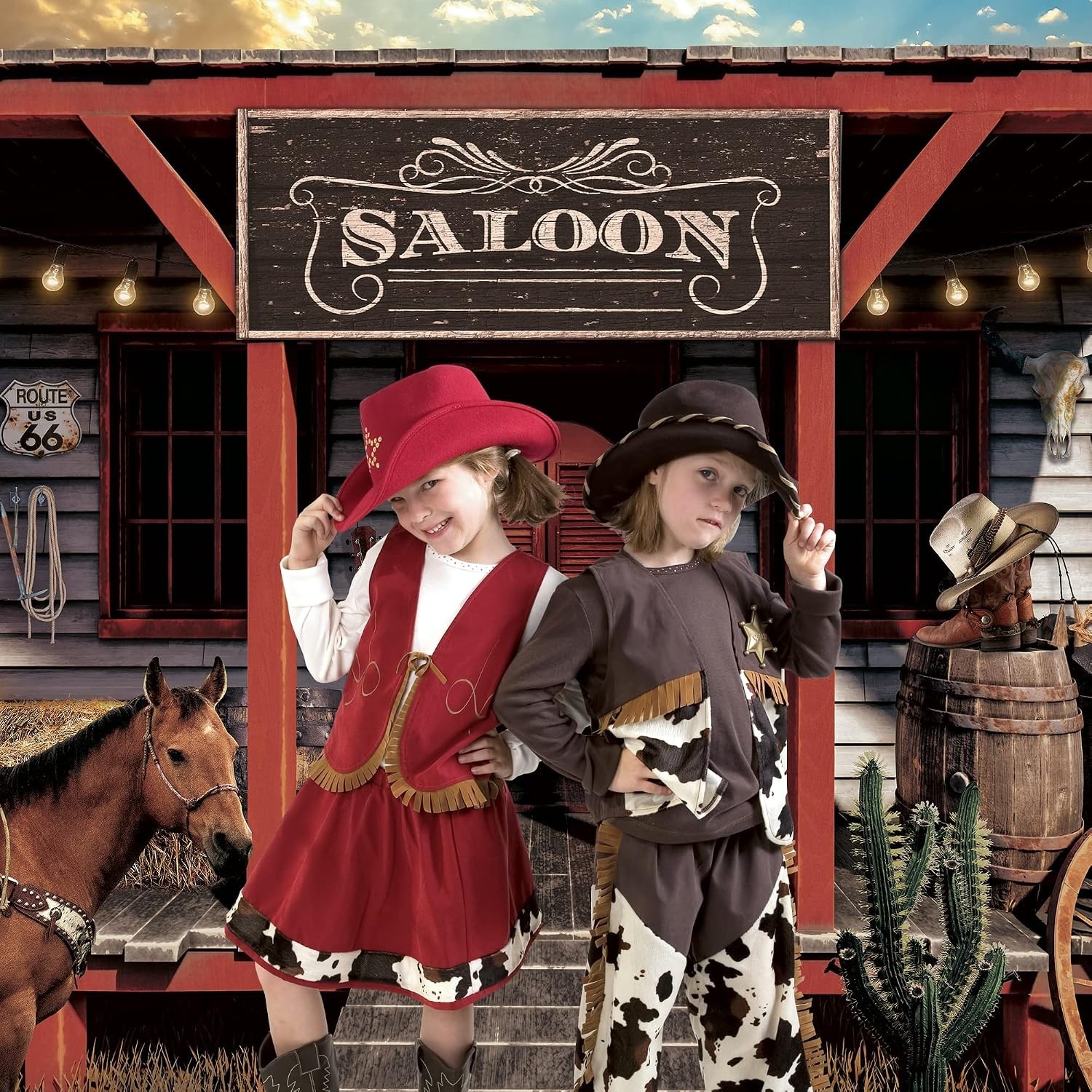 Unique 7x5ft Polyester Cowboy Saloon Backdrop – Ideal for Photography or Decor