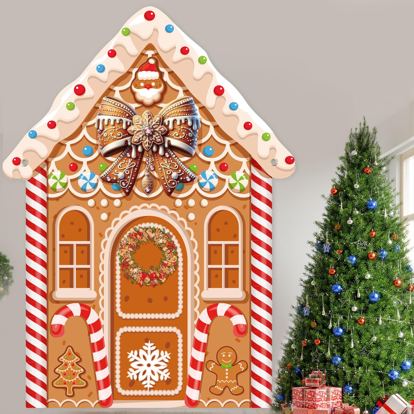 Large Christmas Gingerbread House Backdrop Fabric Candy Photo Prop 8×6 Ft