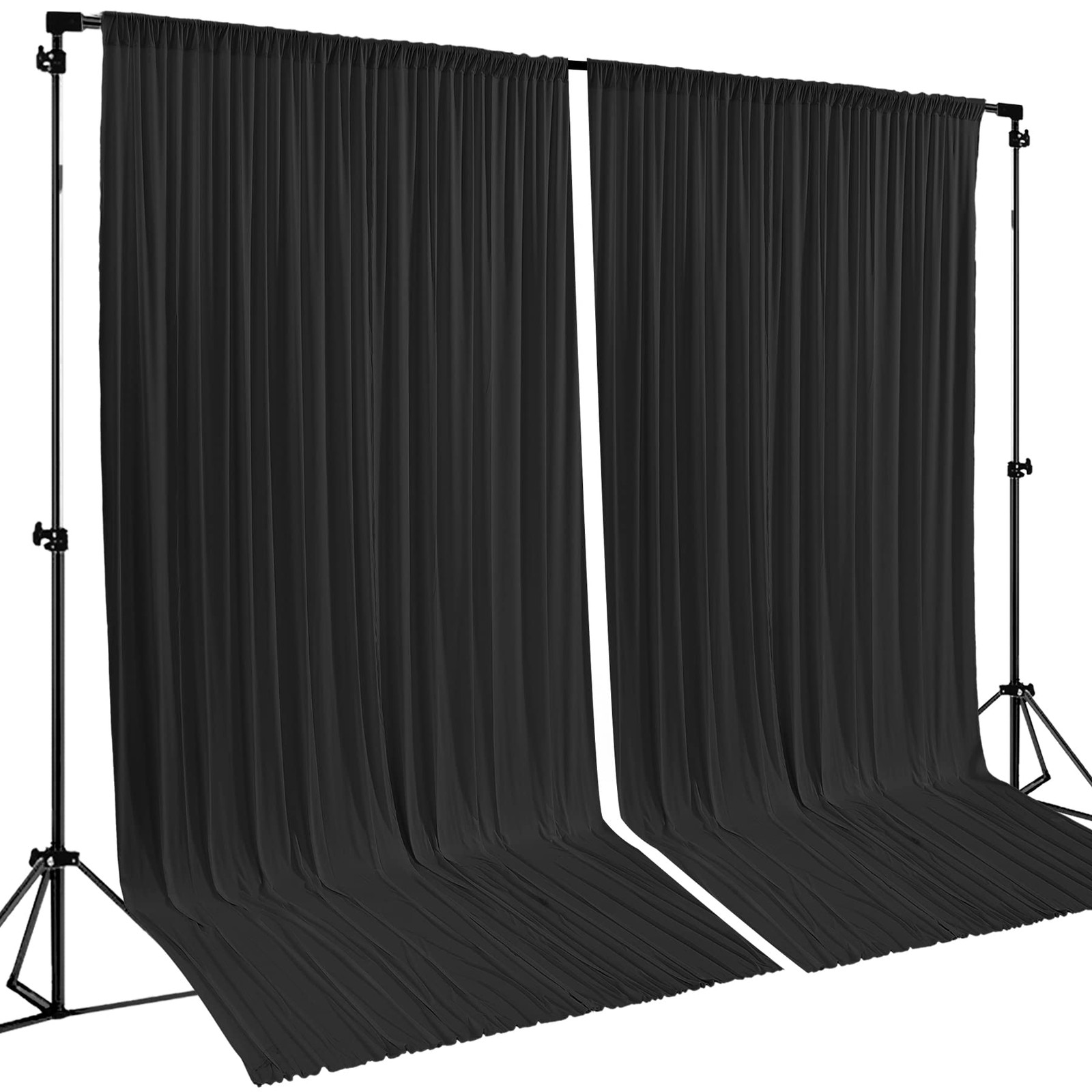 Black Backdrop Curtain 2 Panels Wrinkle Free Polyester Drapes 8×10 ft Wedding