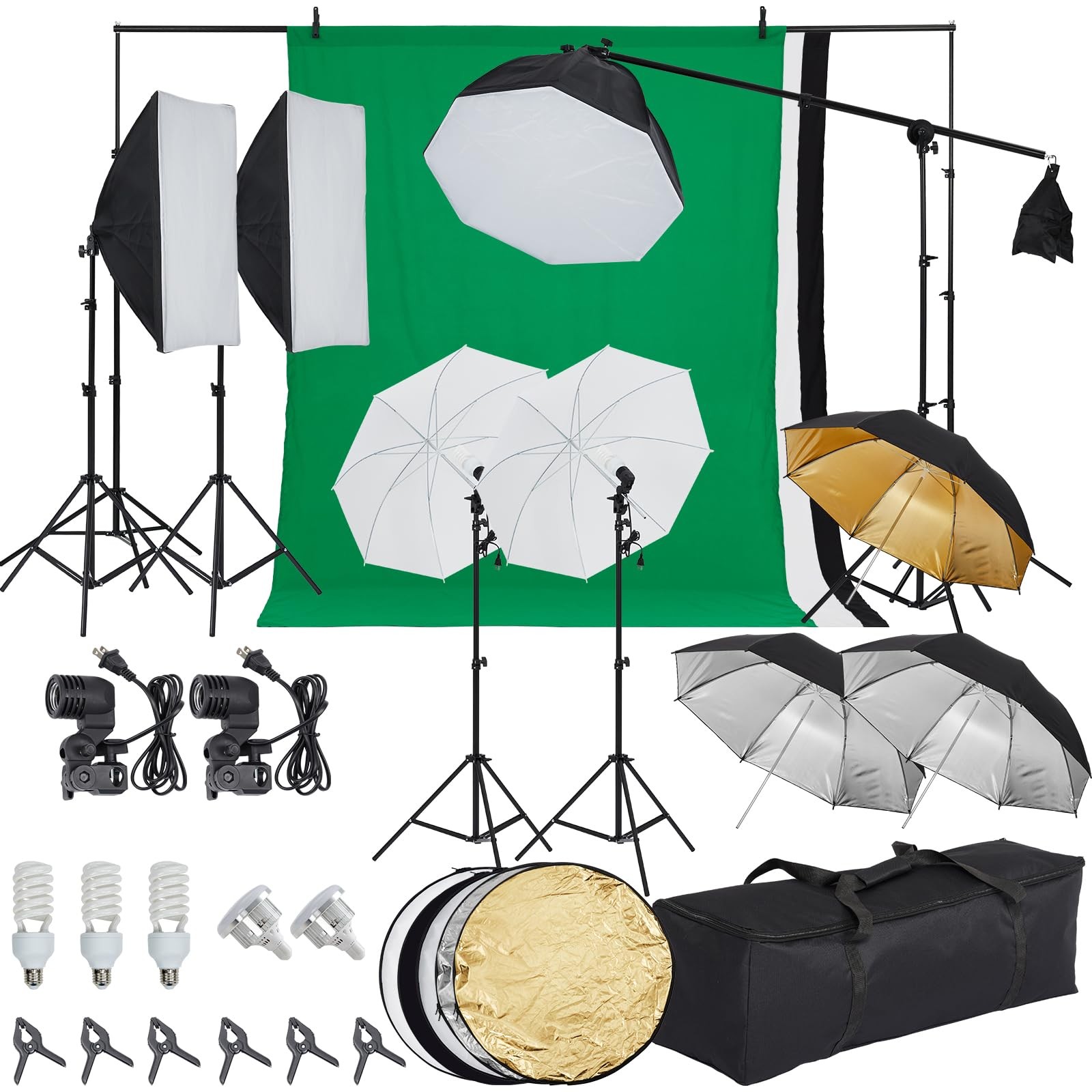 Photography Lighting Kit w/ 8.5x10ft Backdrop Stand System LED Umbrella Softbox