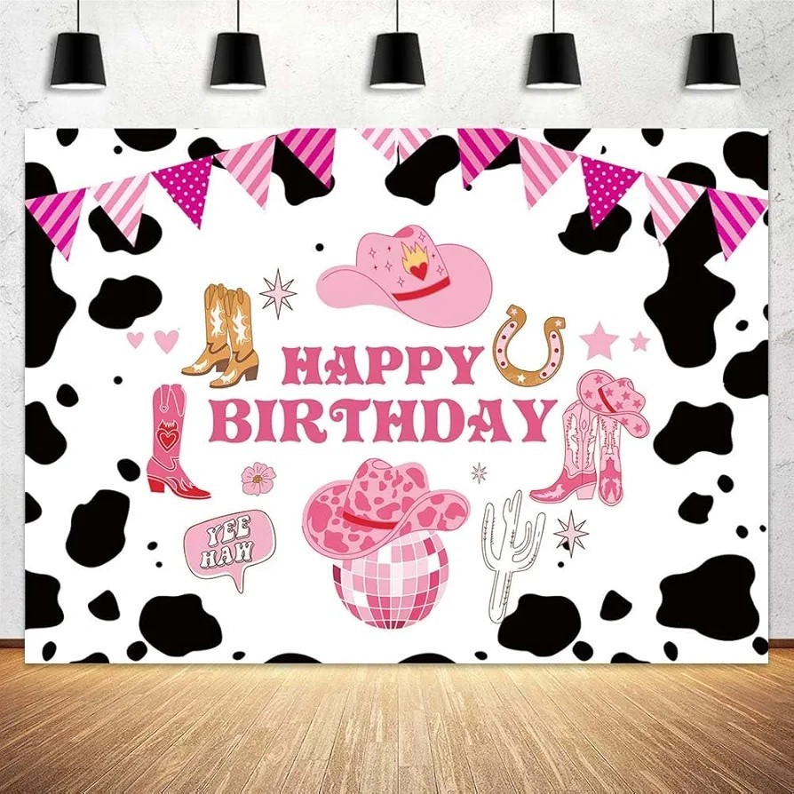 8x5ft Backdrop Girl Pink Cowgirl Birthday Western Theme- NEW