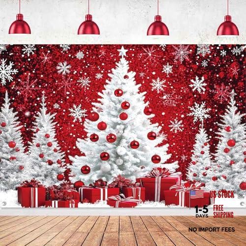 Snowy Christmas Backdrop Merry Christmas Holiday Birthday Party 5x3ft Red White